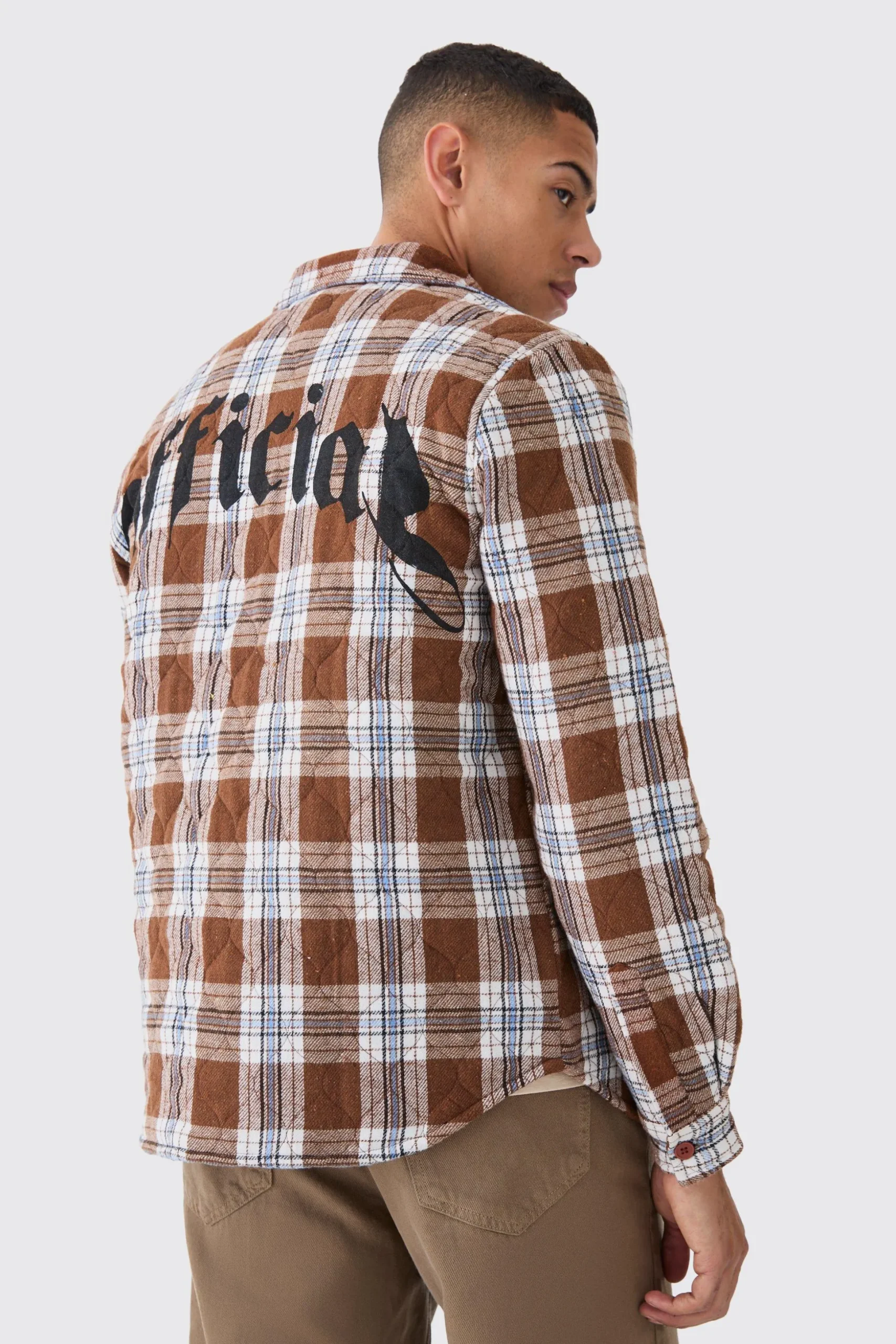 Quilted Checked Overshirt | BoohooMAN UK