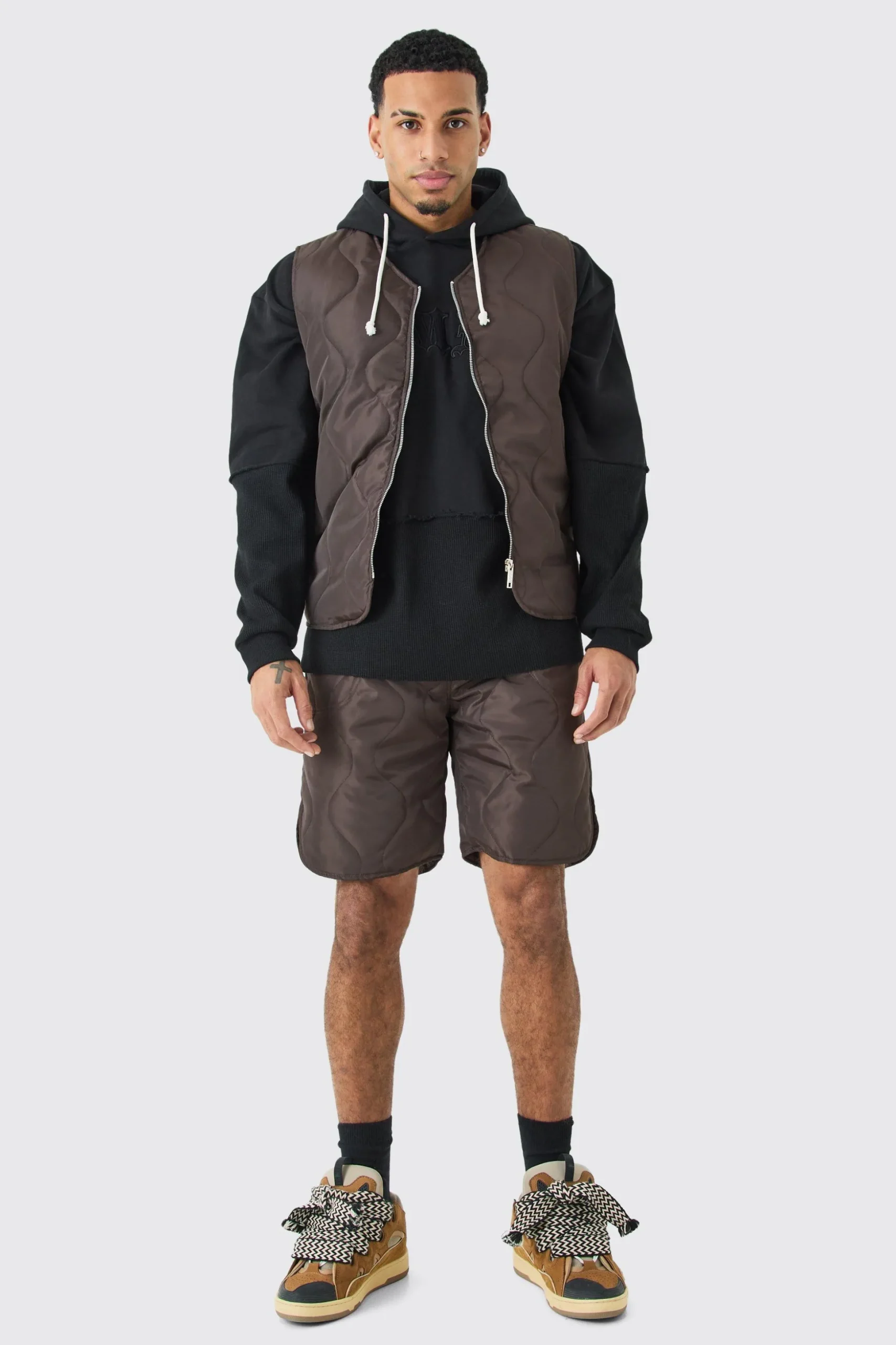 Quilted Liner Gilet And Short Set | BoohooMAN UK