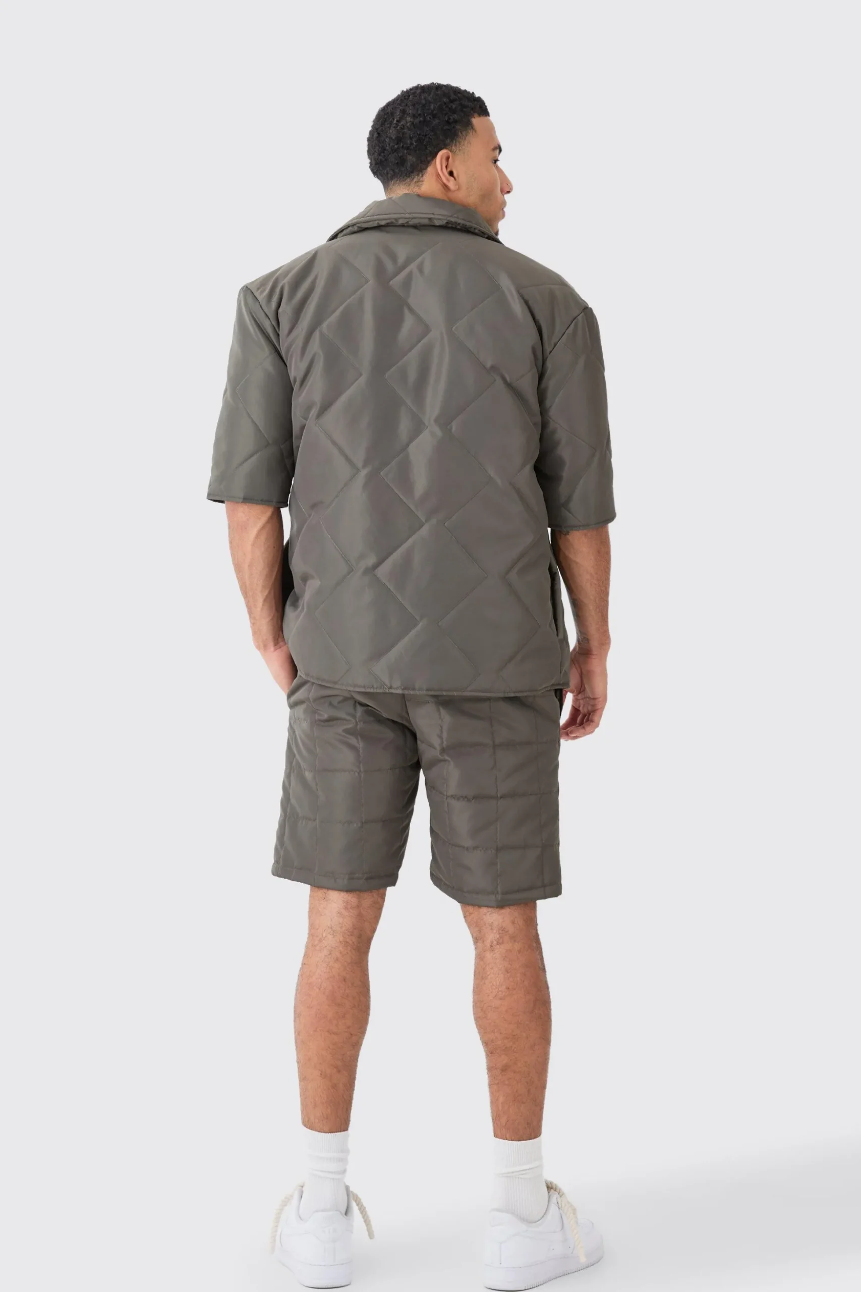 Quilted Square Shirt And Short Set | BoohooMAN UK
