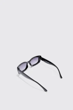 Rectangle Plastic Sunglasses In Black | BoohooMAN UK