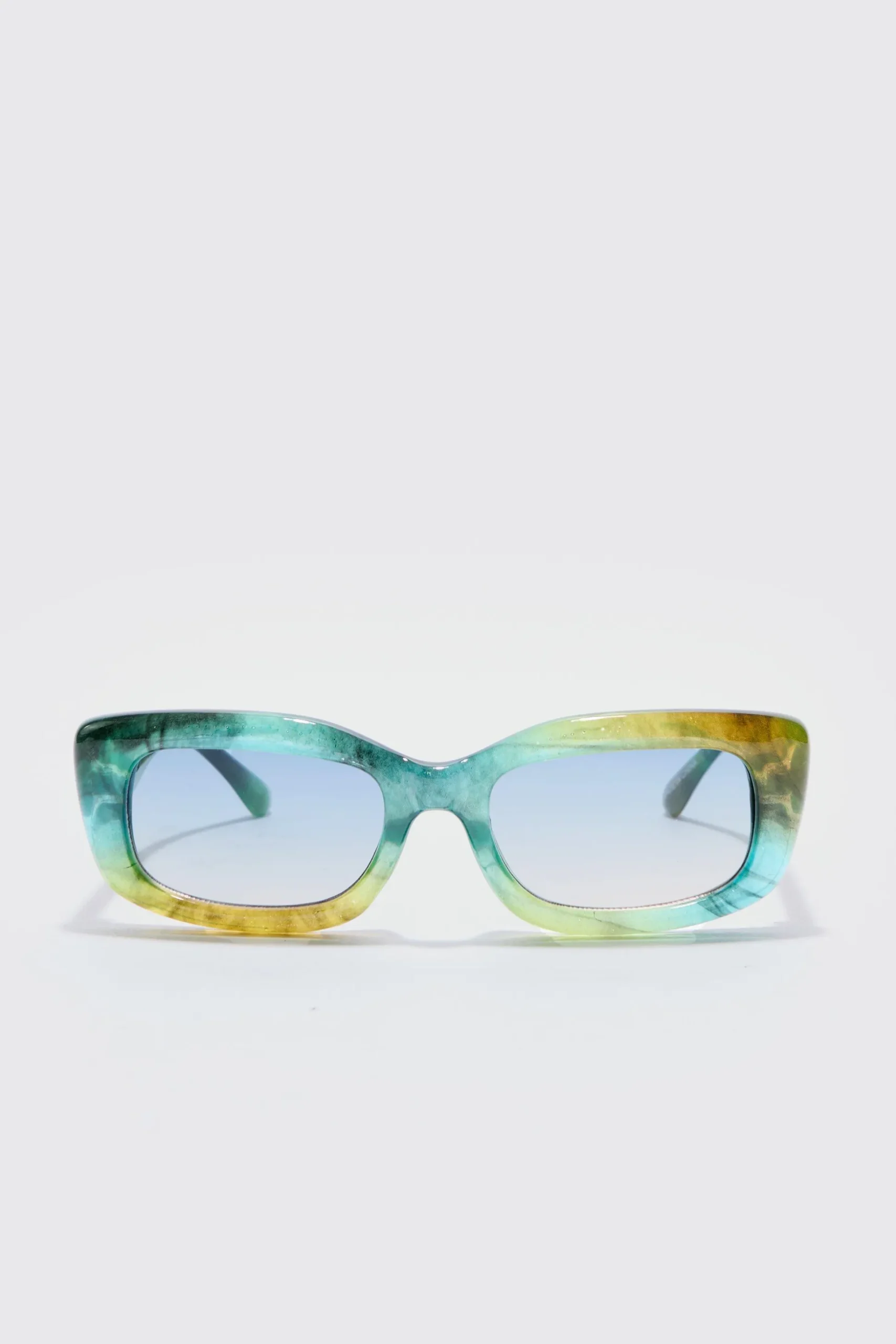 Rectangle Plastic Sunglasses In Green | BoohooMAN UK