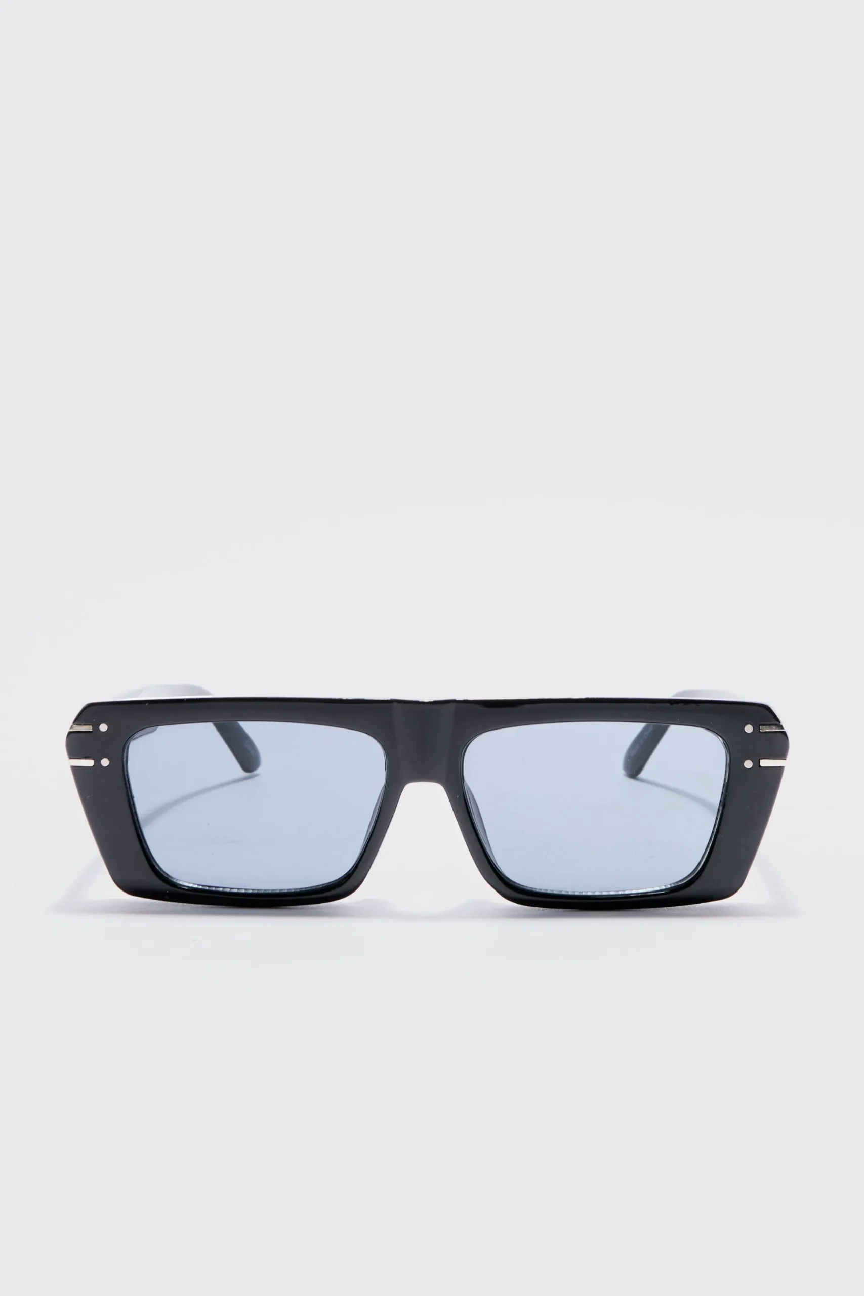 Rectangular Metal Frame Sunglasses In Black | BoohooMAN UK