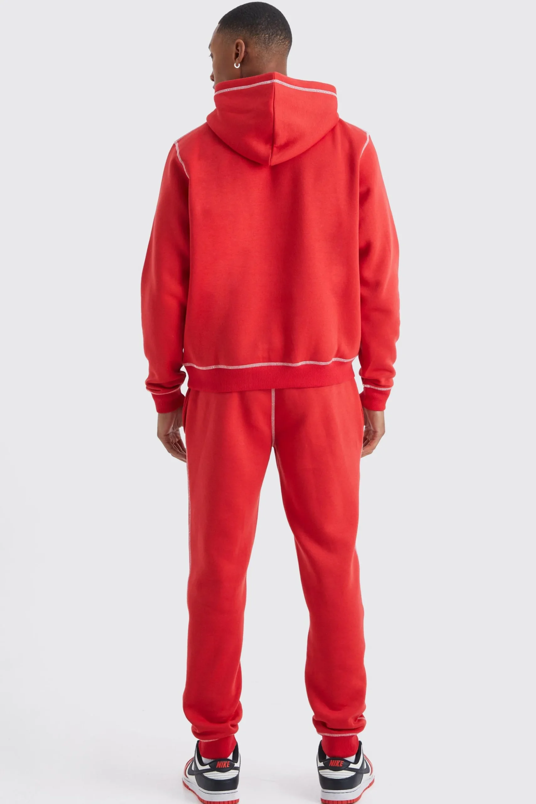 Regular Contrast Stitch Borg Applique Tracksuit | BoohooMAN UK