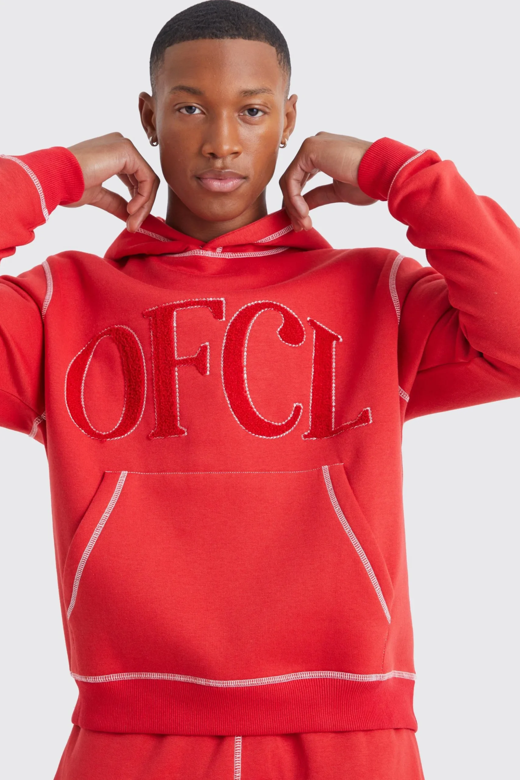 Regular Contrast Stitch Borg Applique Tracksuit | BoohooMAN UK