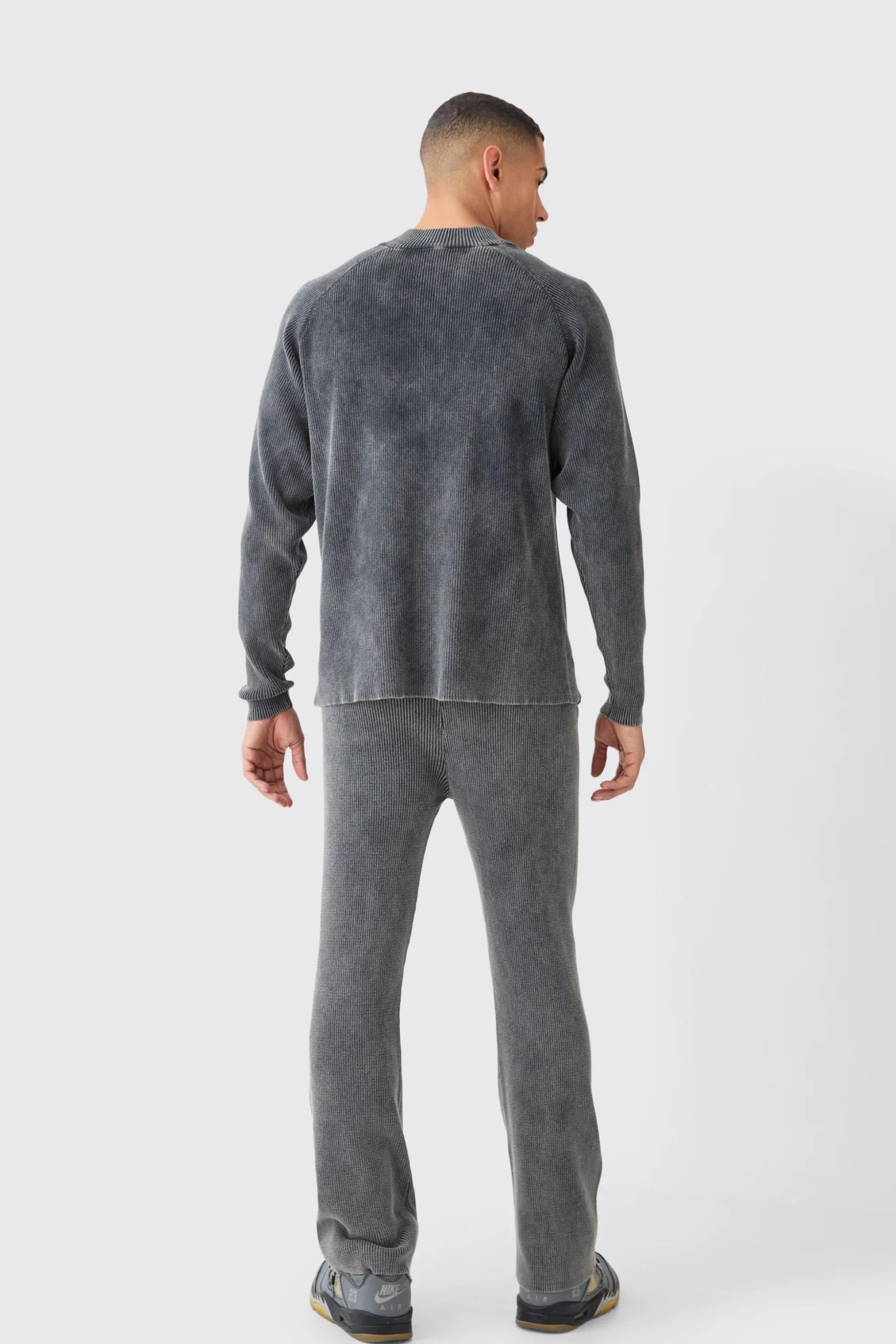 Regular Fit Acid Wash Ribbed Knitted Joggers | BoohooMAN UK