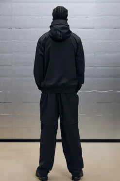 Regular Fit Crinkle Nylon Panelled Funnel Neck Hoodie | BoohooMAN UK