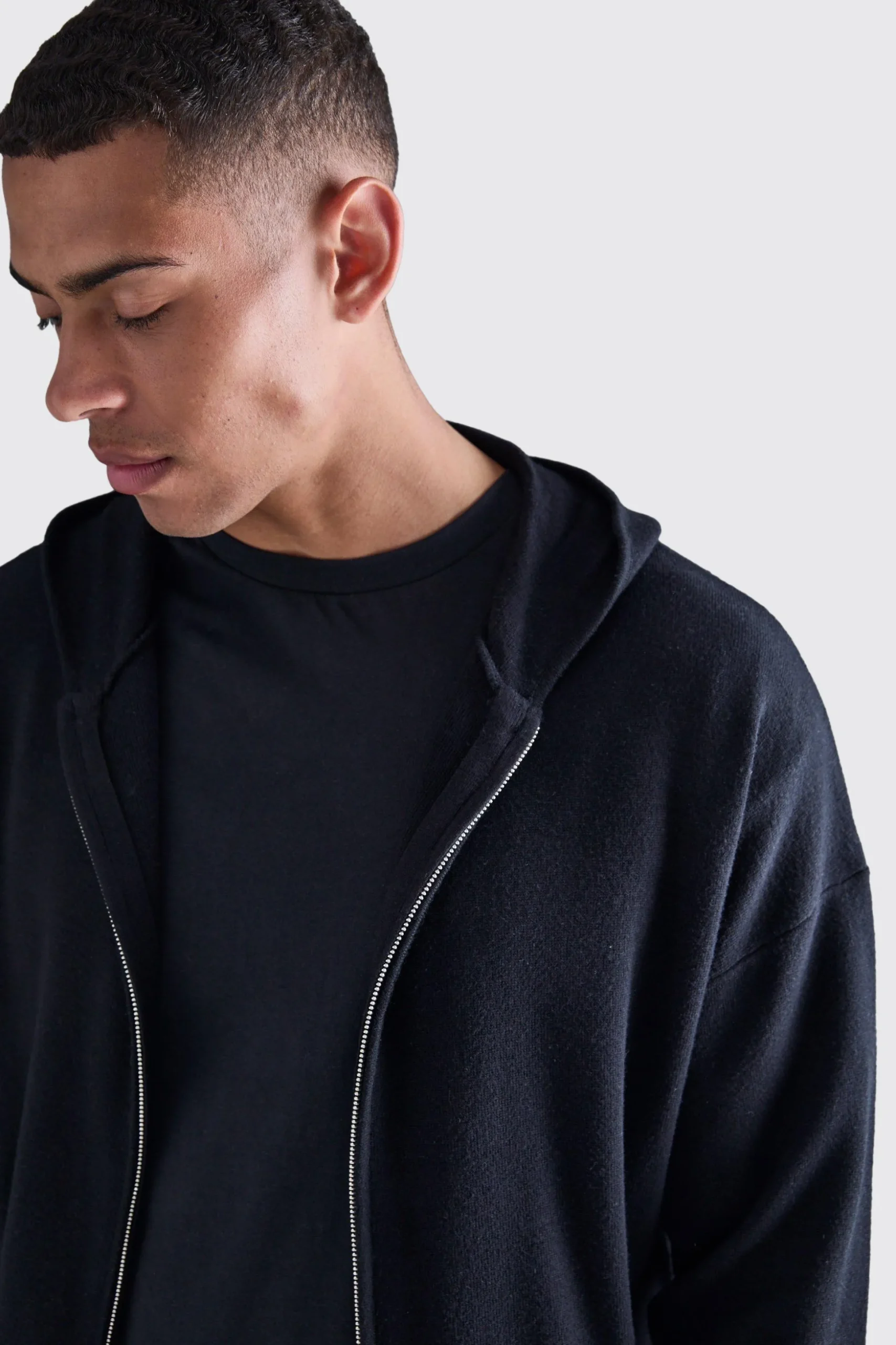 Regular Fit Dual Zip Through Knitted Hoodie | BoohooMAN UK