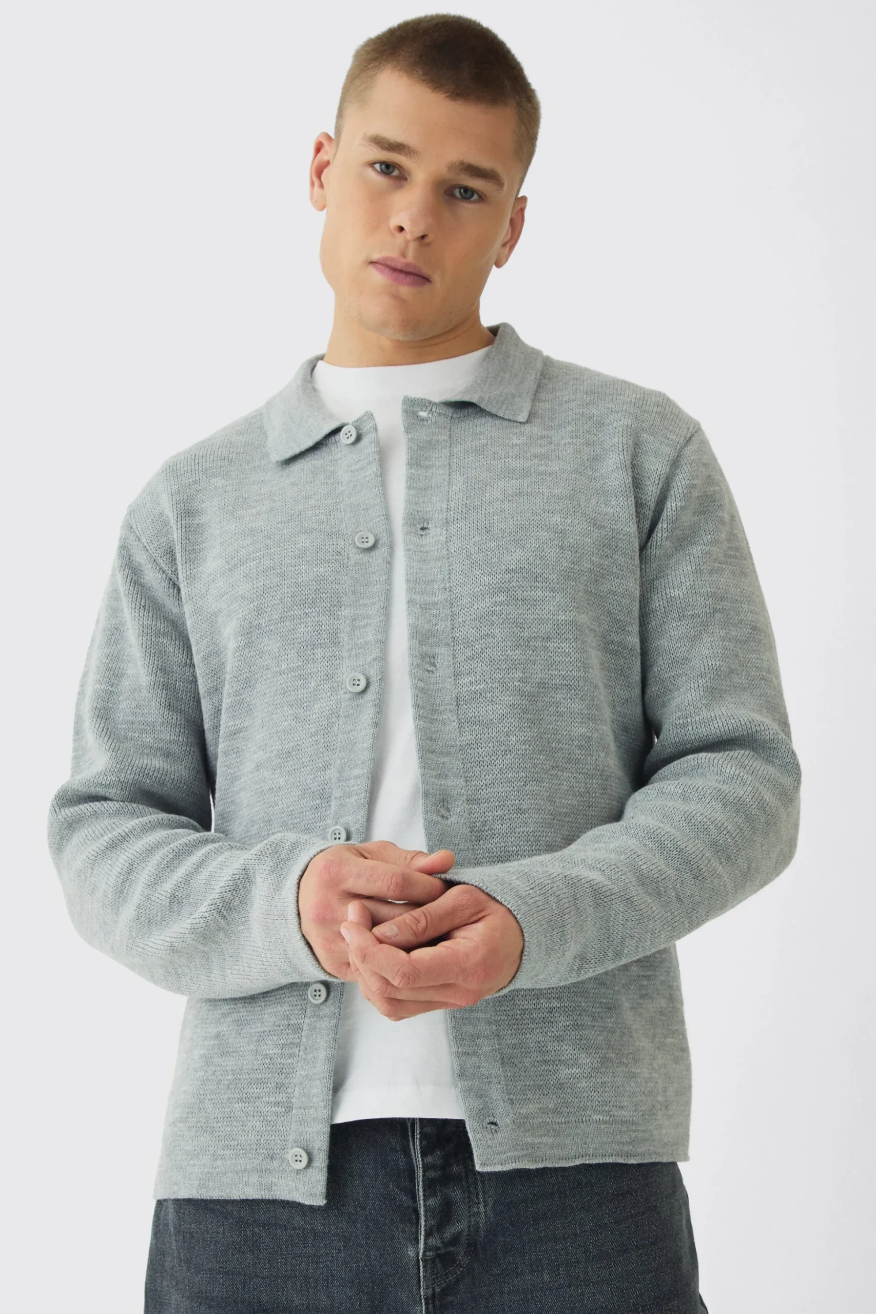 Regular Fit Knitted Shirt | BoohooMAN UK