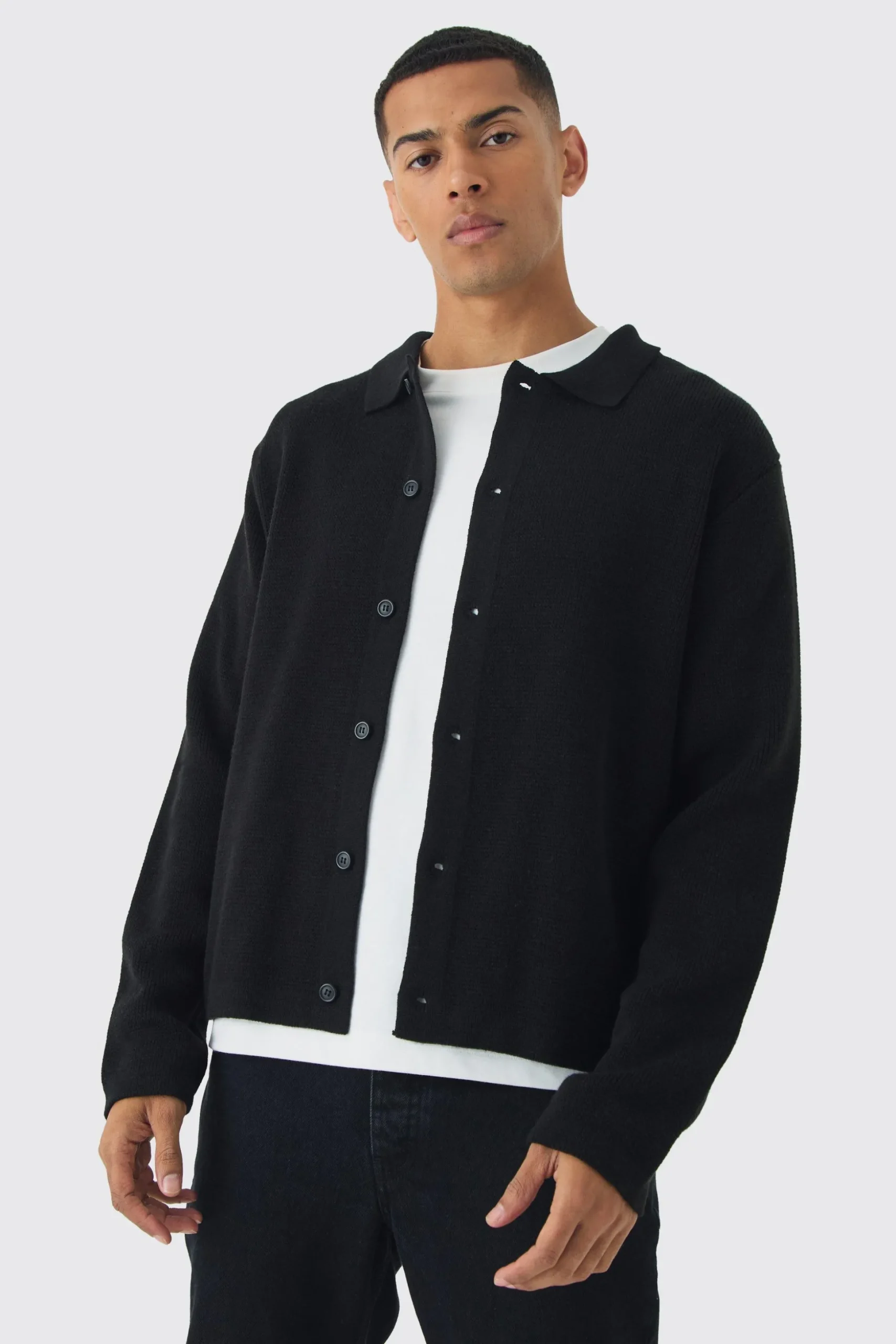 Regular Fit Knitted Shirt | BoohooMAN UK