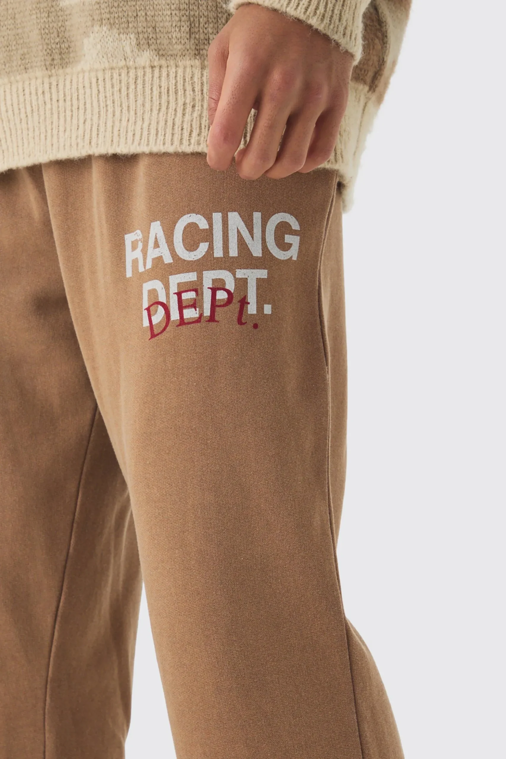 Regular Fit Racing Dept Washed Split Hem Jogger | BoohooMAN UK