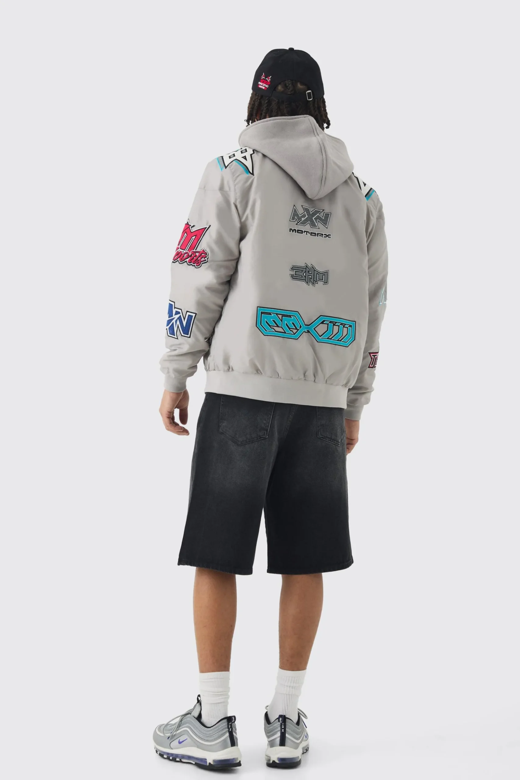 Regular Fit Removeable Hood Nylon Moto Jacket | BoohooMAN UK