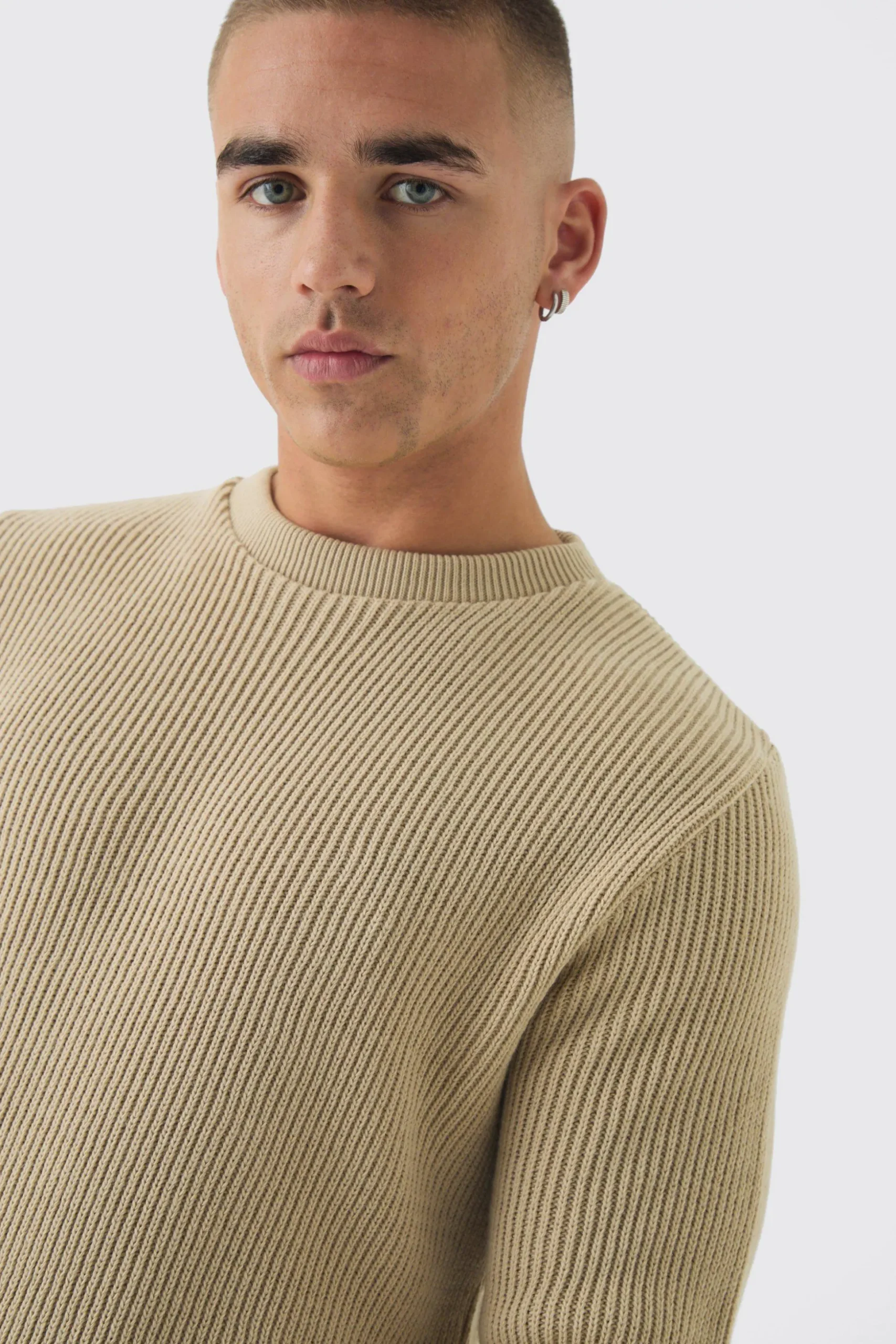 Regular Fit Rib Knit Jumper | BoohooMAN UK