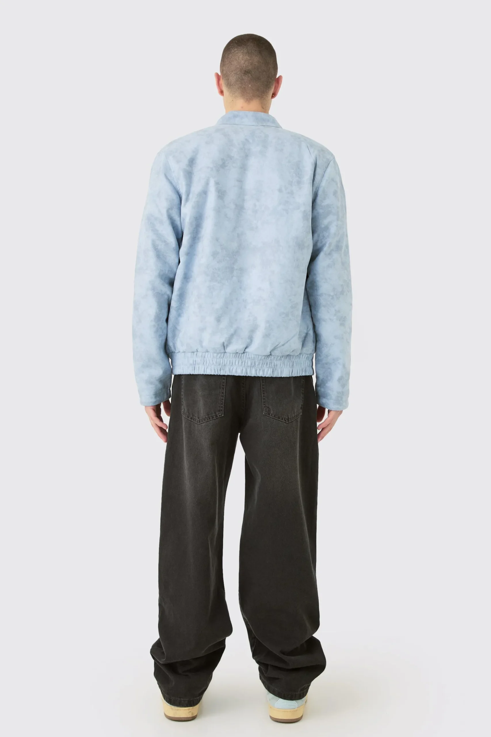 Regular Fit Washed Faux Suede Moto Jacket | BoohooMAN UK