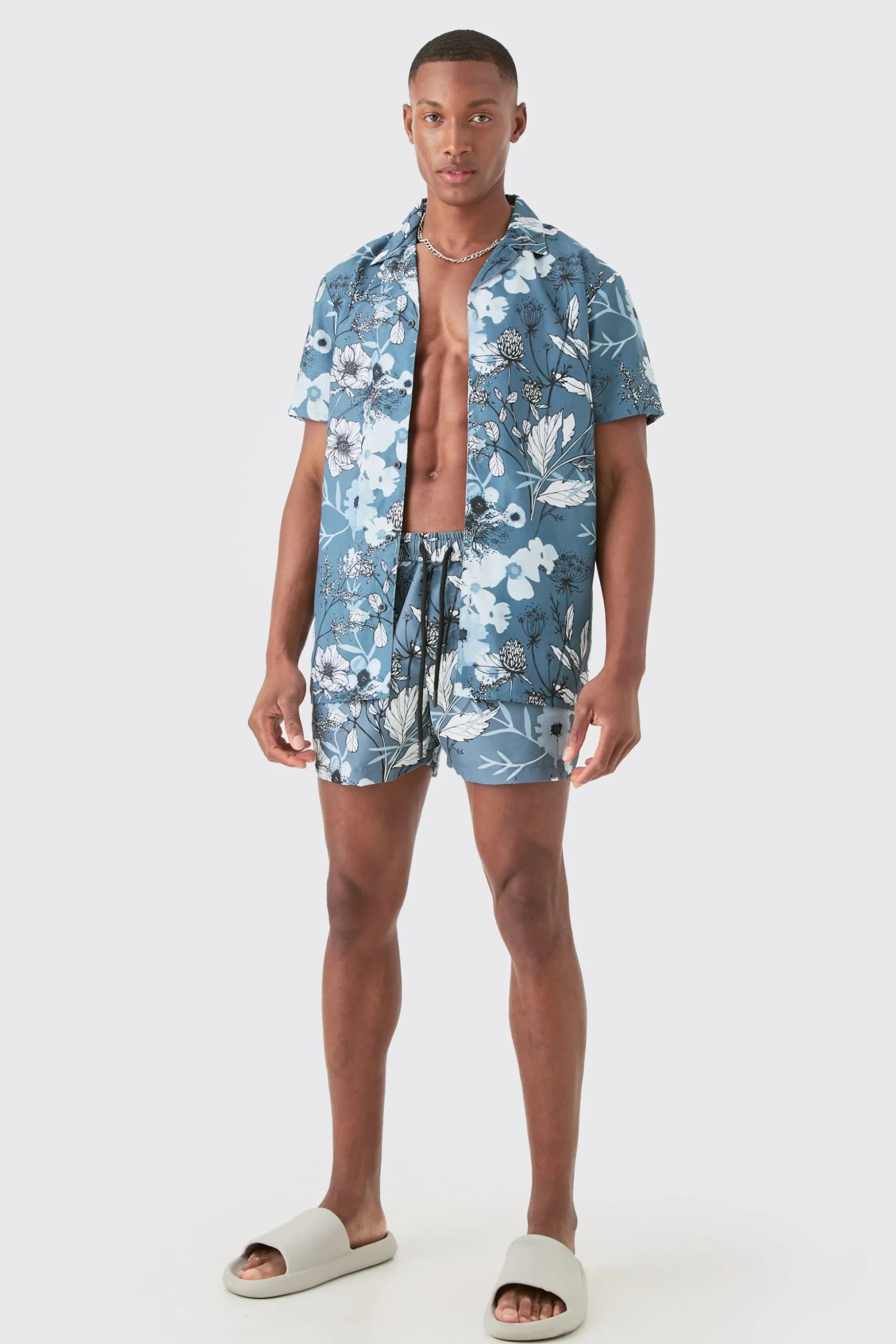Regular Floral Shirt & Swim Short Set | BoohooMAN UK