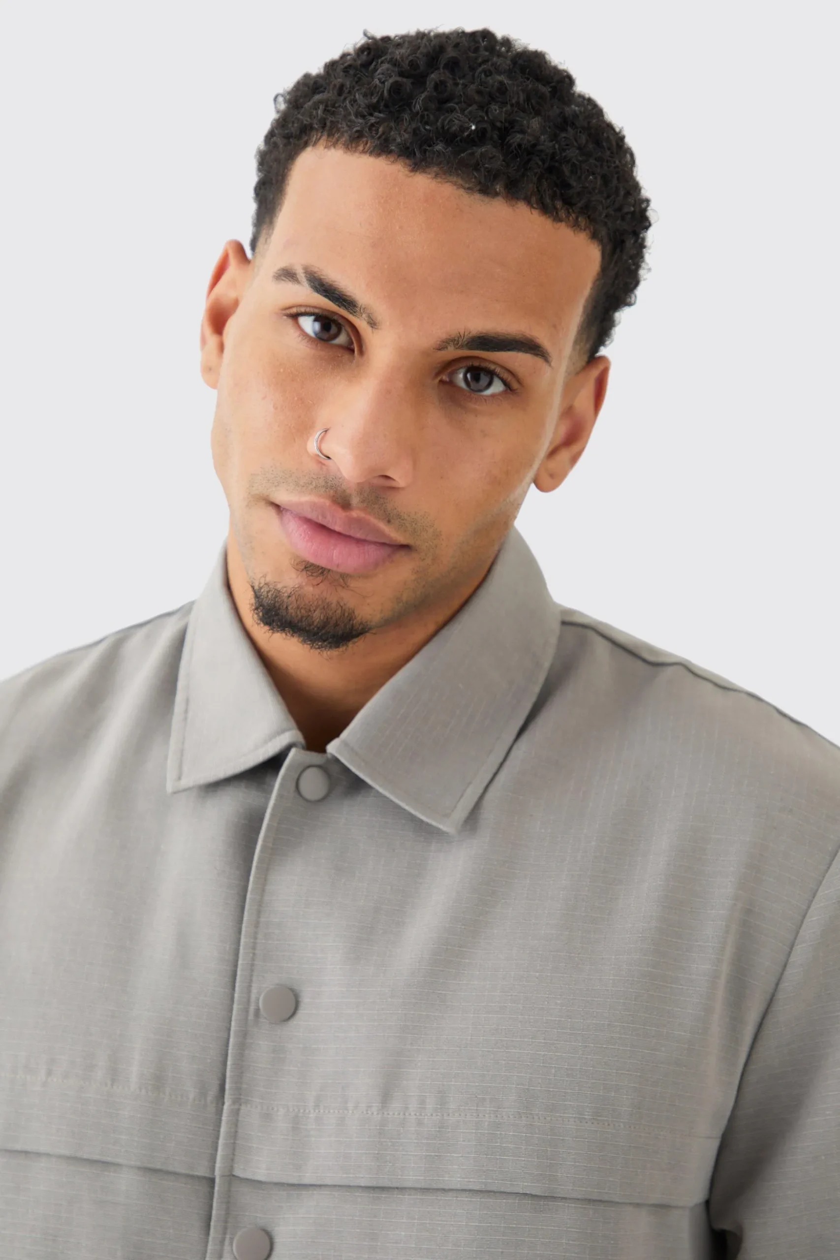 Regular Long Sleeve Ripstop Popper Overshirt | BoohooMAN UK