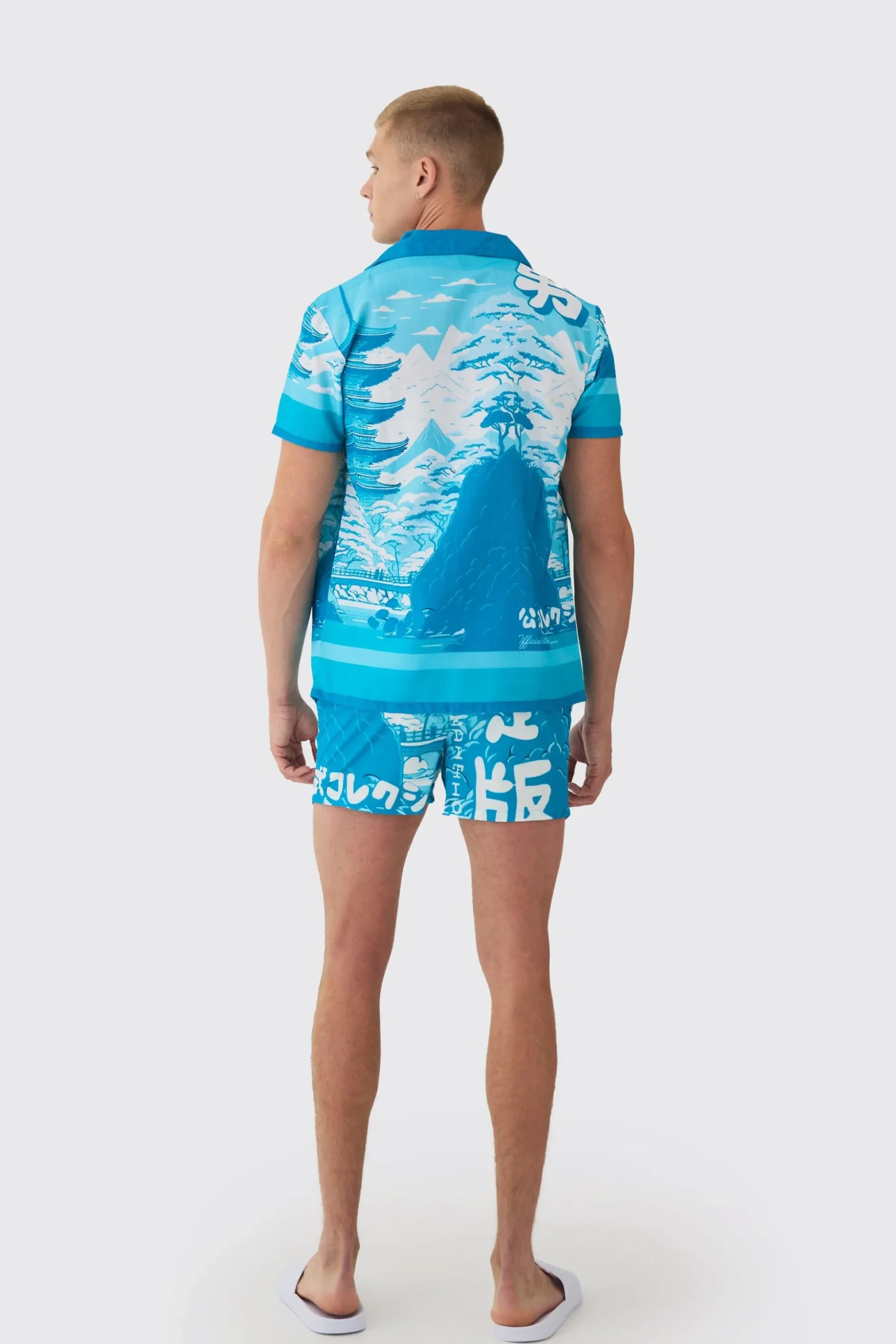 Regular Printed Shirt & Swim Short Set | BoohooMAN UK