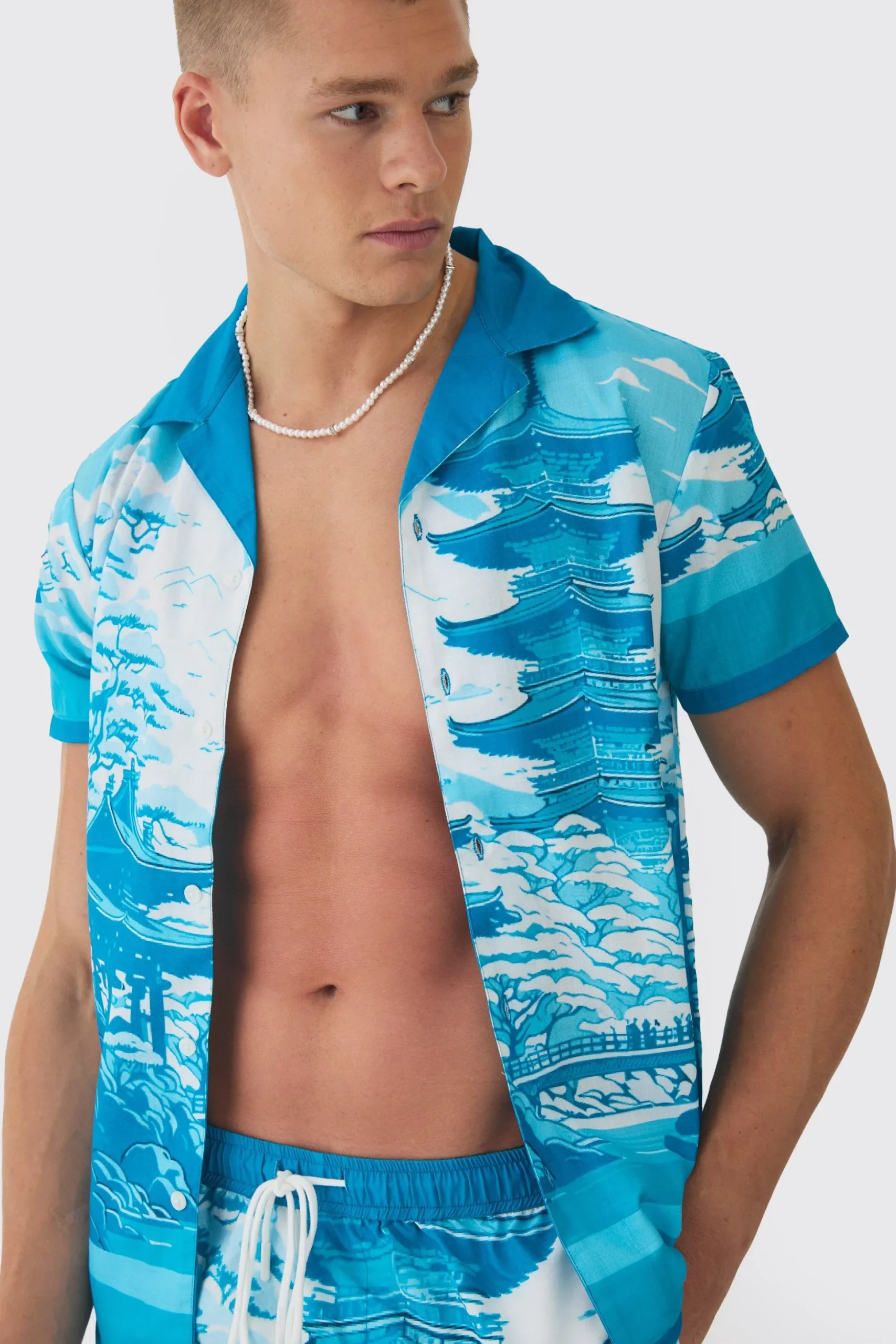 Regular Printed Shirt & Swim Short Set | BoohooMAN UK