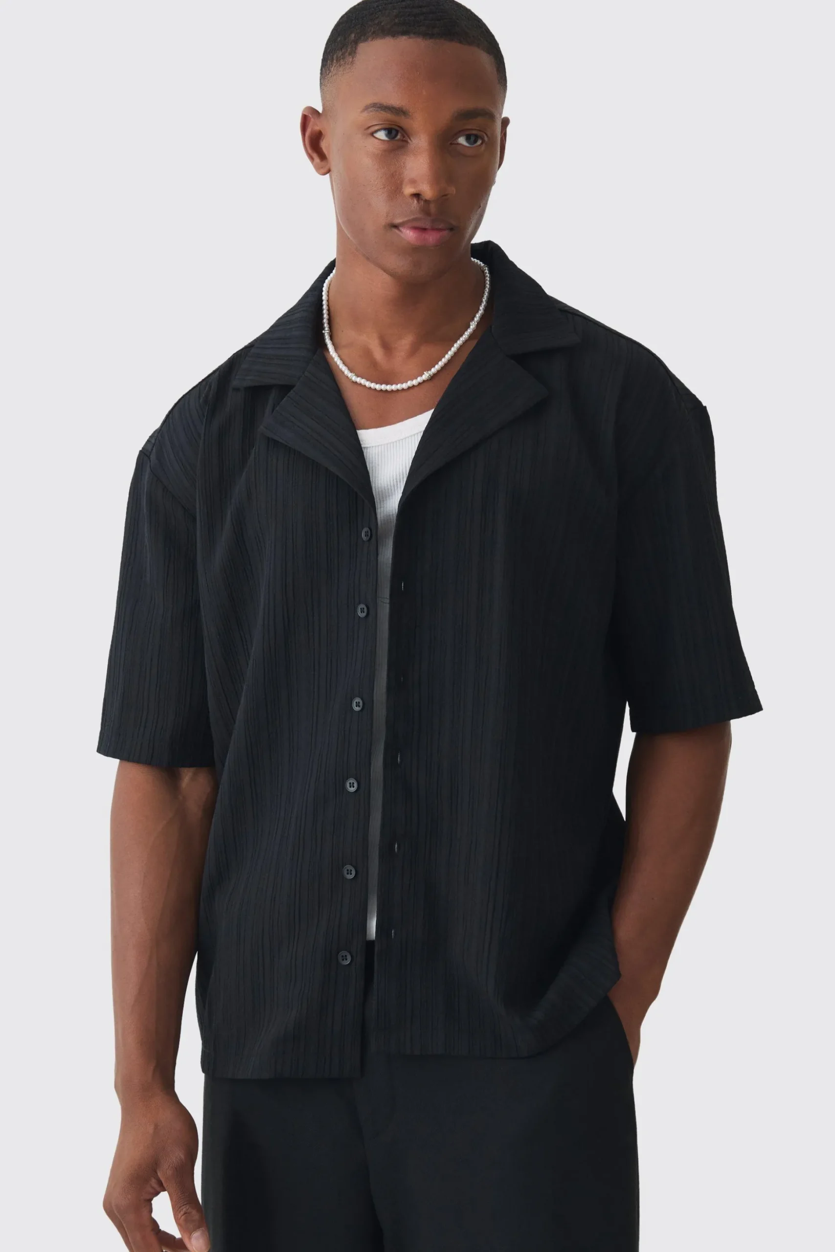 Regular Textured Stripe Shirt | BoohooMAN UK