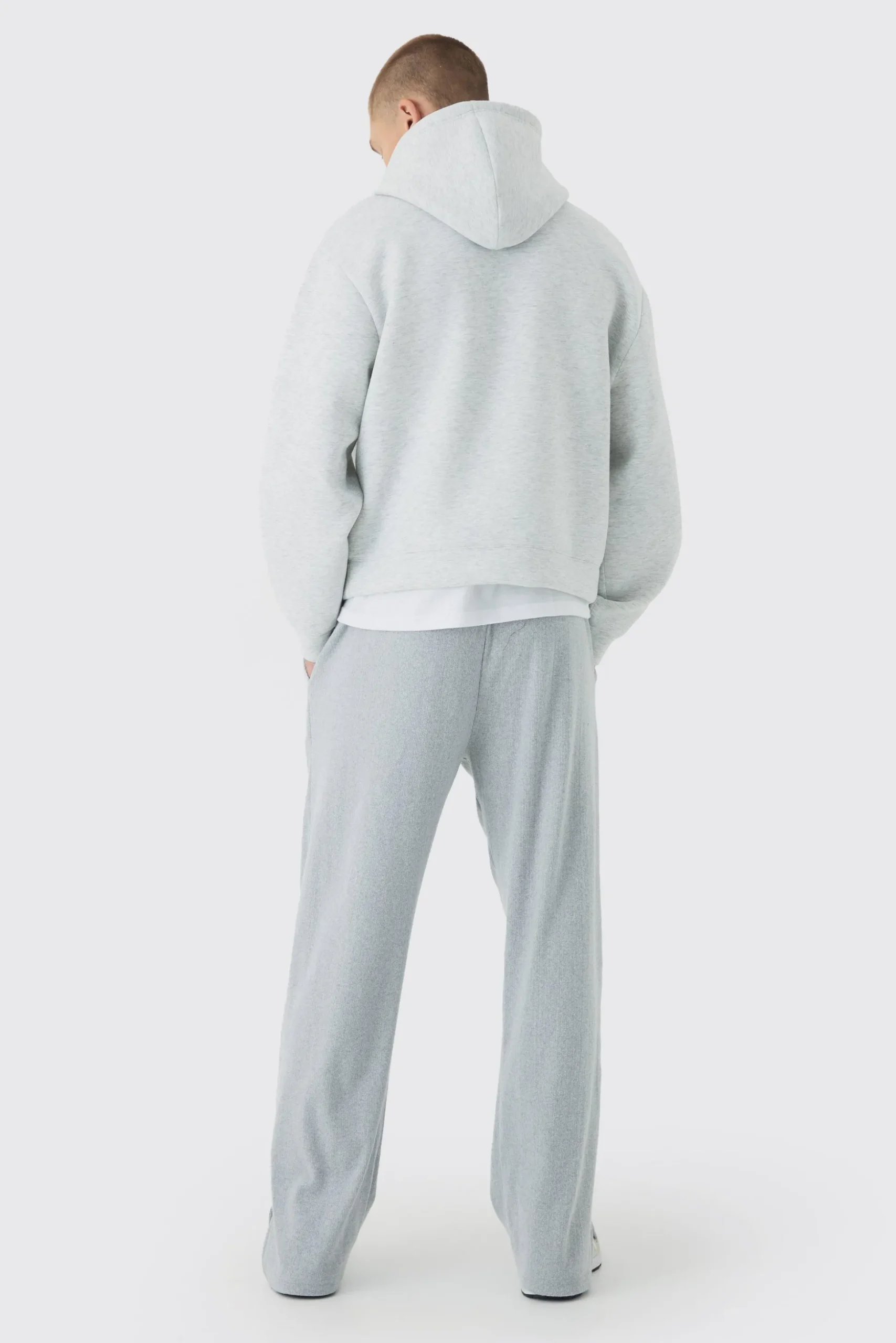 Relaxed Brushed Ottoman Rib Split Hem Jogger | BoohooMAN UK