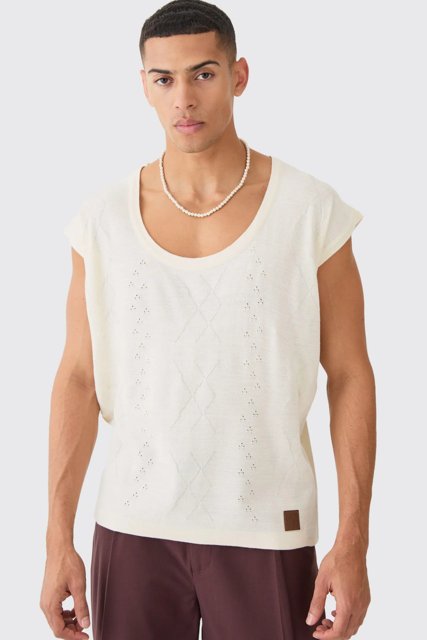 Relaxed Cable Knitted Vest | BoohooMAN UK
