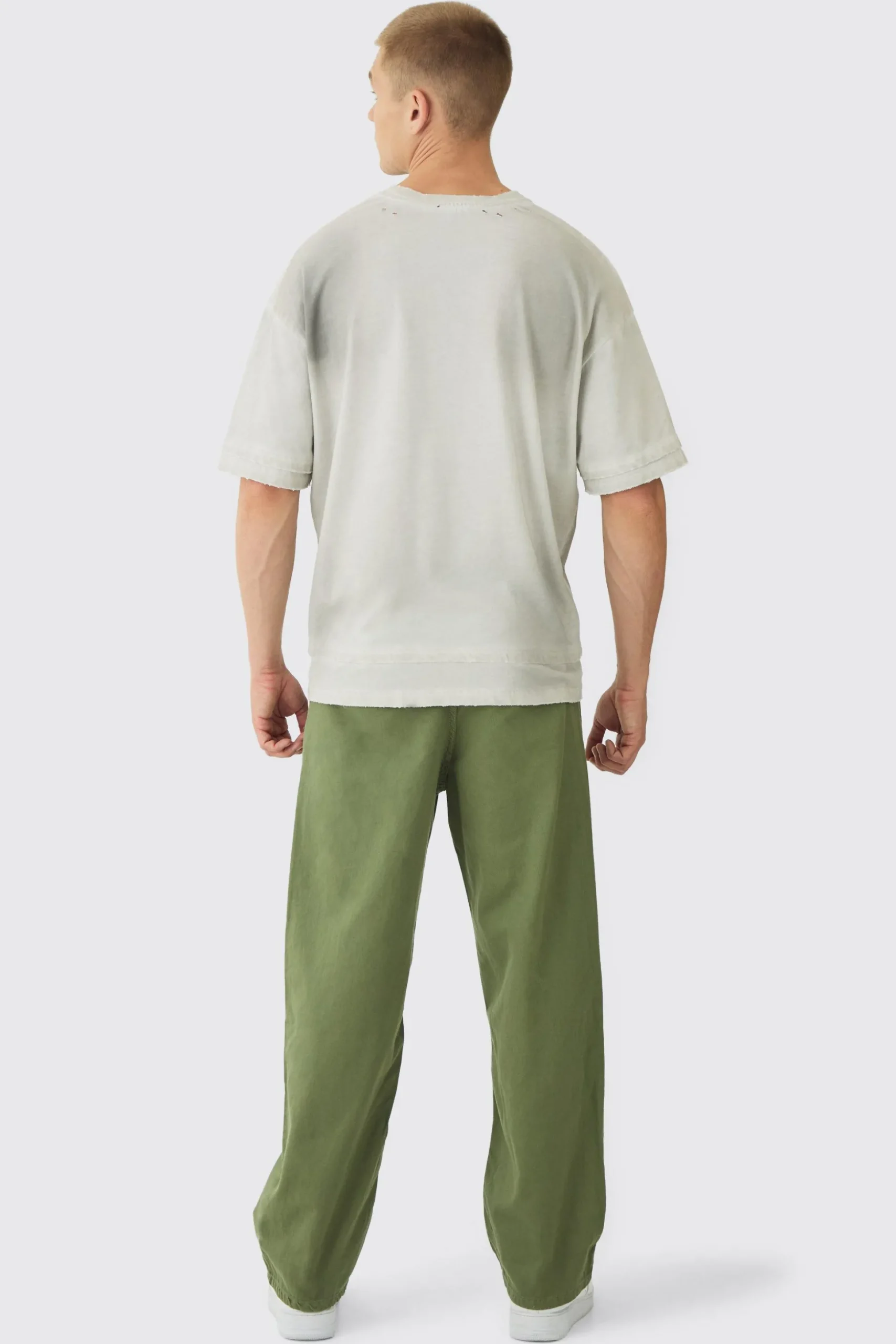 Relaxed Chinos With Drawcords In Khaki | BoohooMAN UK