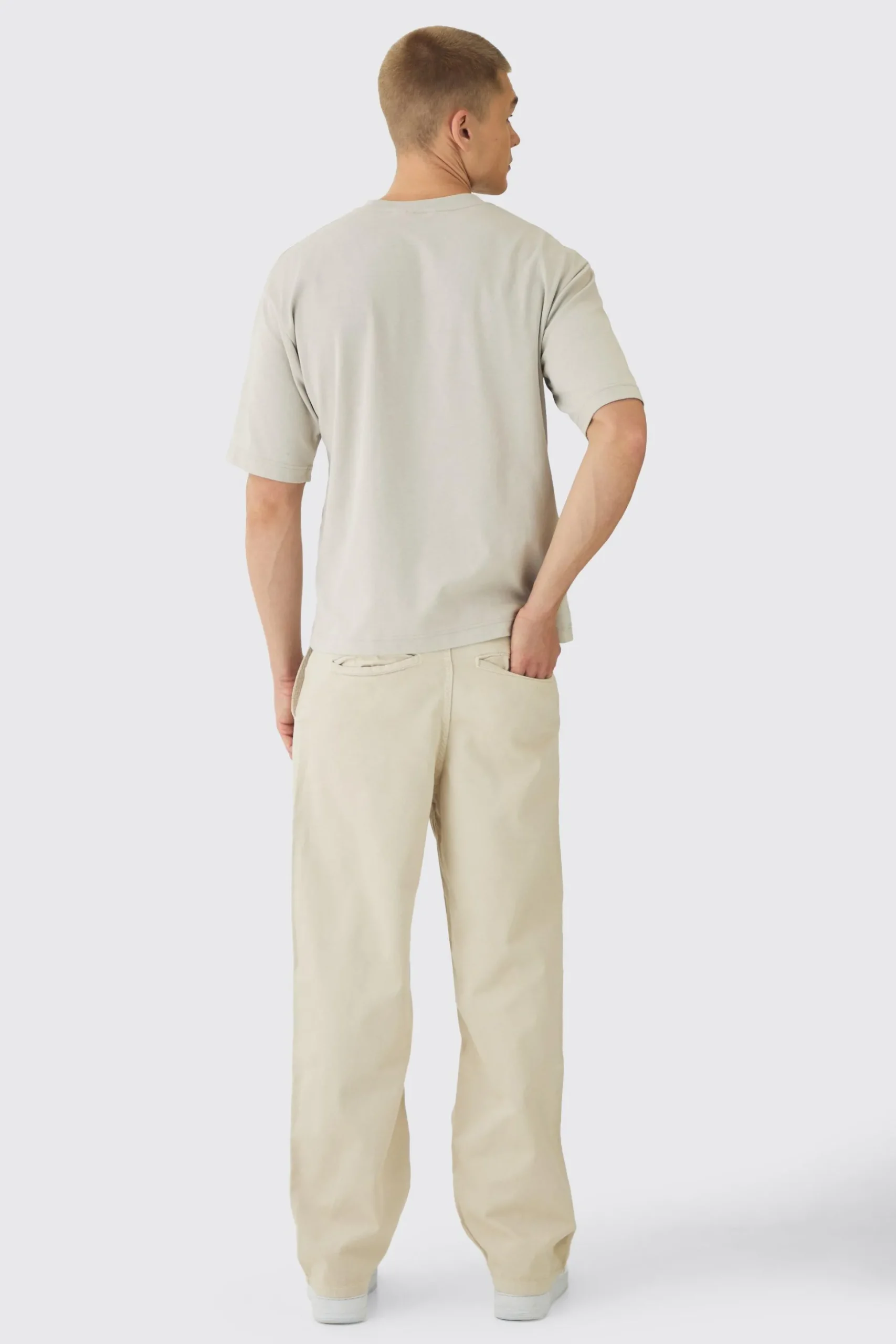 Relaxed Chinos With Drawcords In Stone | BoohooMAN UK