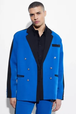 Relaxed Contrast Panel Suit Jacket | BoohooMAN UK