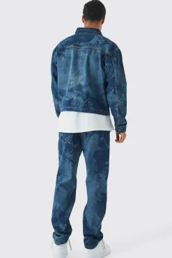 Relaxed Cropped Renaissance Laser Print Denim Jacket | BoohooMAN UK