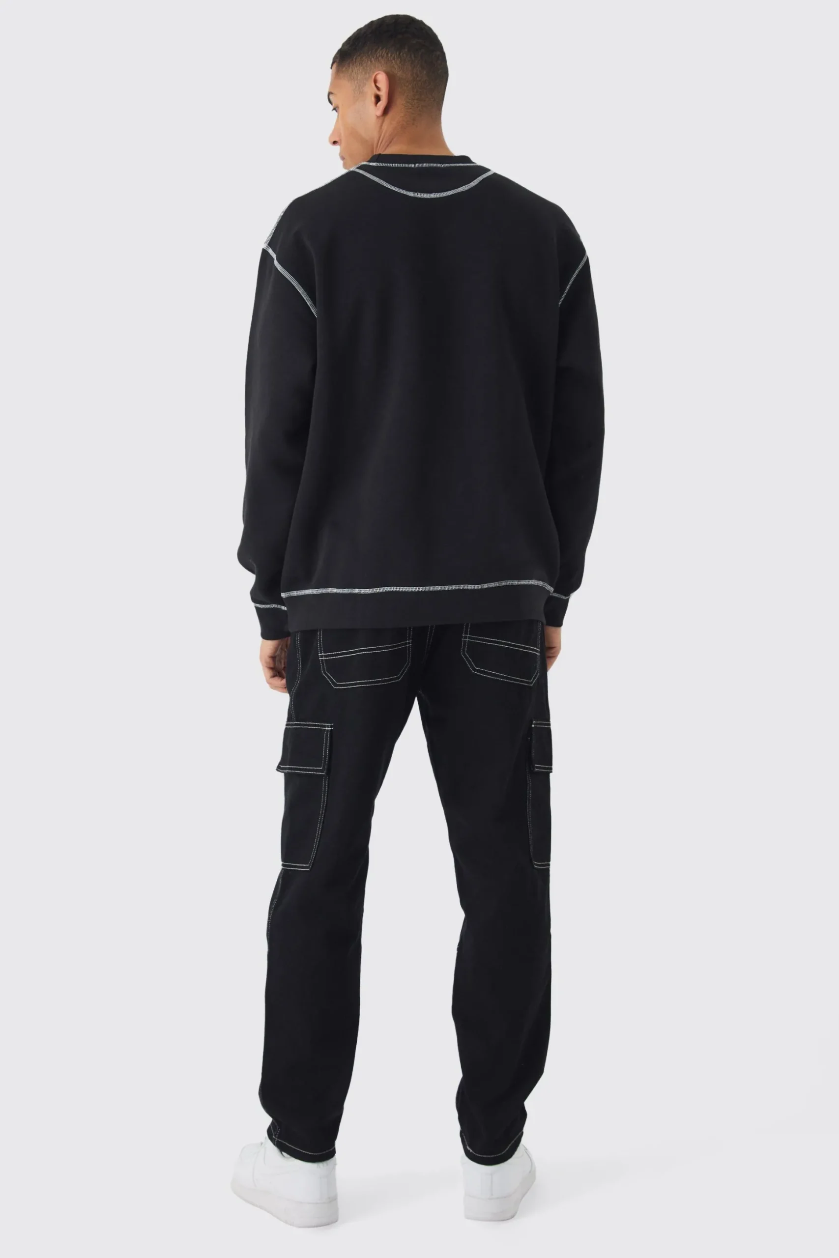 Relaxed Fit Contrast Stitch Cargo Jeans | BoohooMAN UK