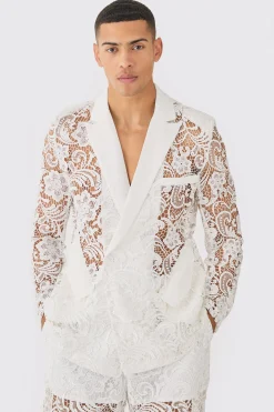 Relaxed Fit Double Breasted Lace Suit | BoohooMAN UK