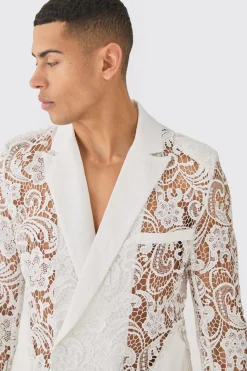 Relaxed Fit Double Breasted Lace Suit | BoohooMAN UK