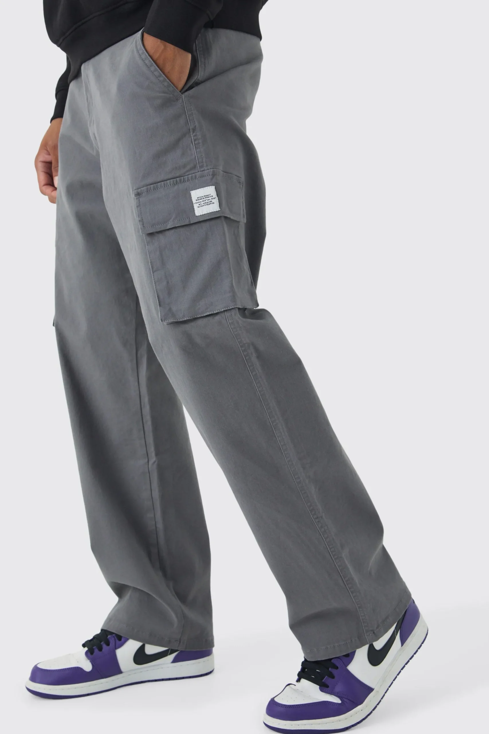 Relaxed Fit Fixed Waist Woven Tab Cargo Trousers | BoohooMAN UK