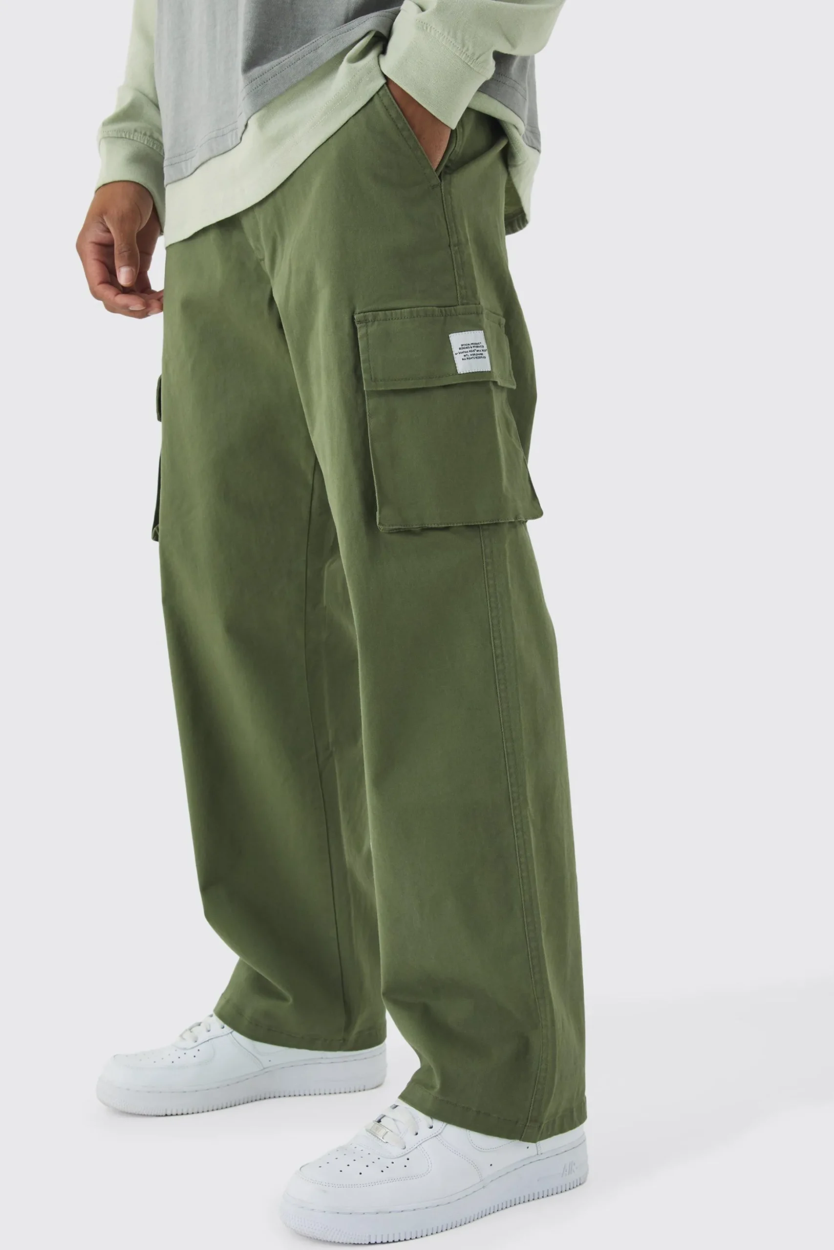 Relaxed Fit Fixed Waist Woven Tab Cargo Trousers | BoohooMAN UK