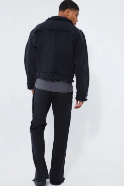 Relaxed Fit Frayed Seam Jeans With Split Hem | BoohooMAN UK