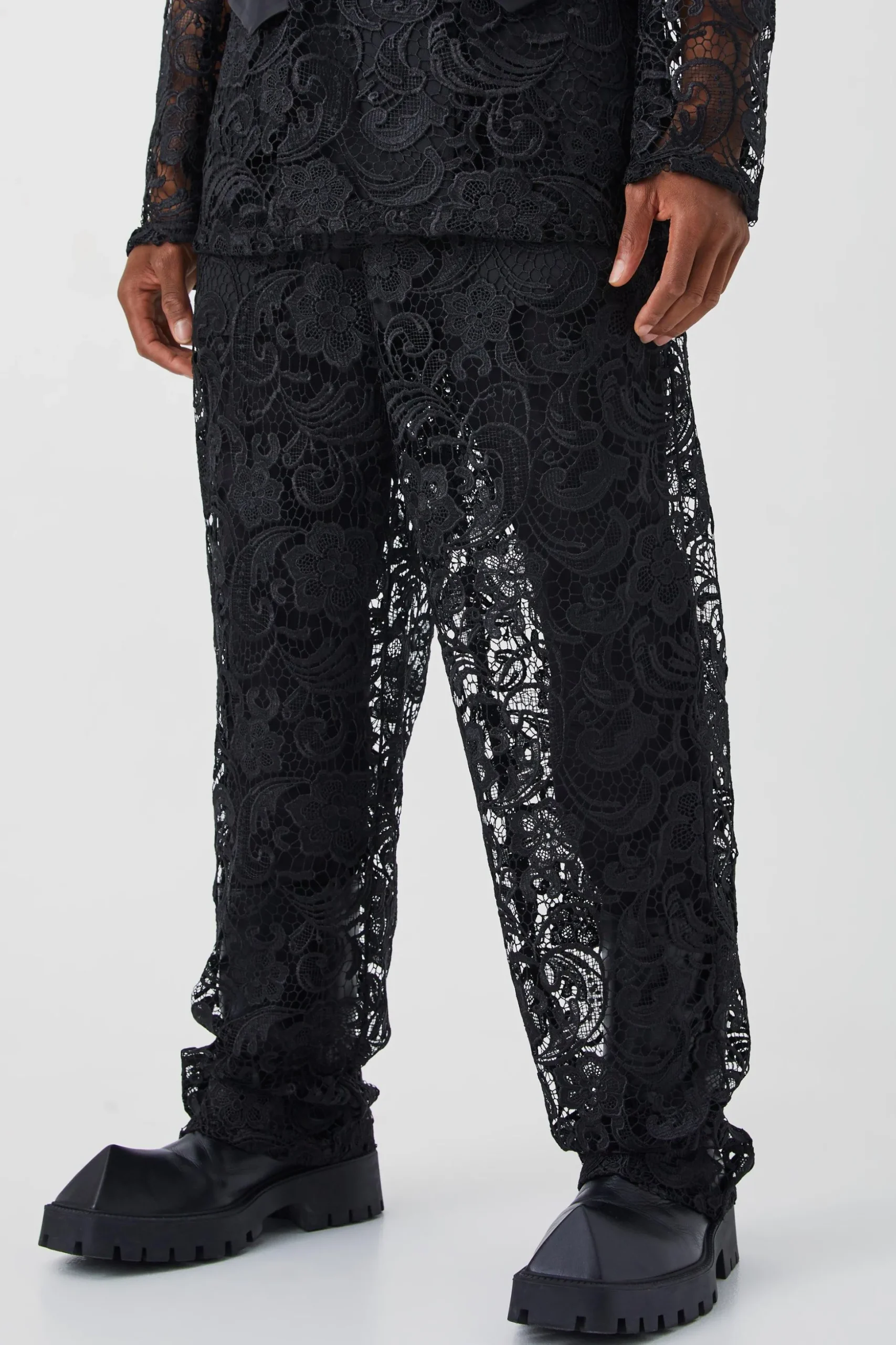 Relaxed Fit Lace Suit Trouser | BoohooMAN UK