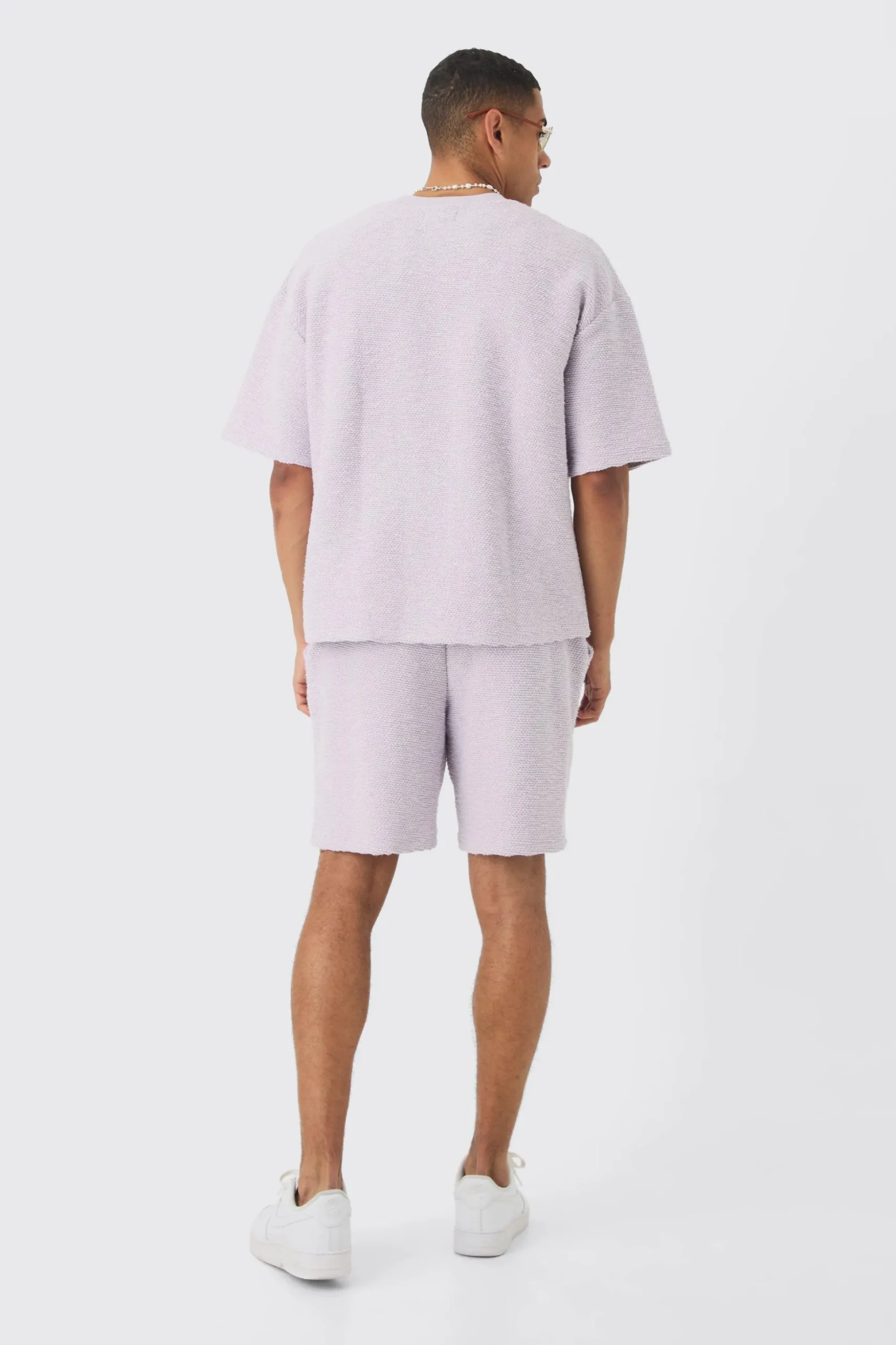 Relaxed Fit Mid Length Heavy Boucle Short | BoohooMAN UK