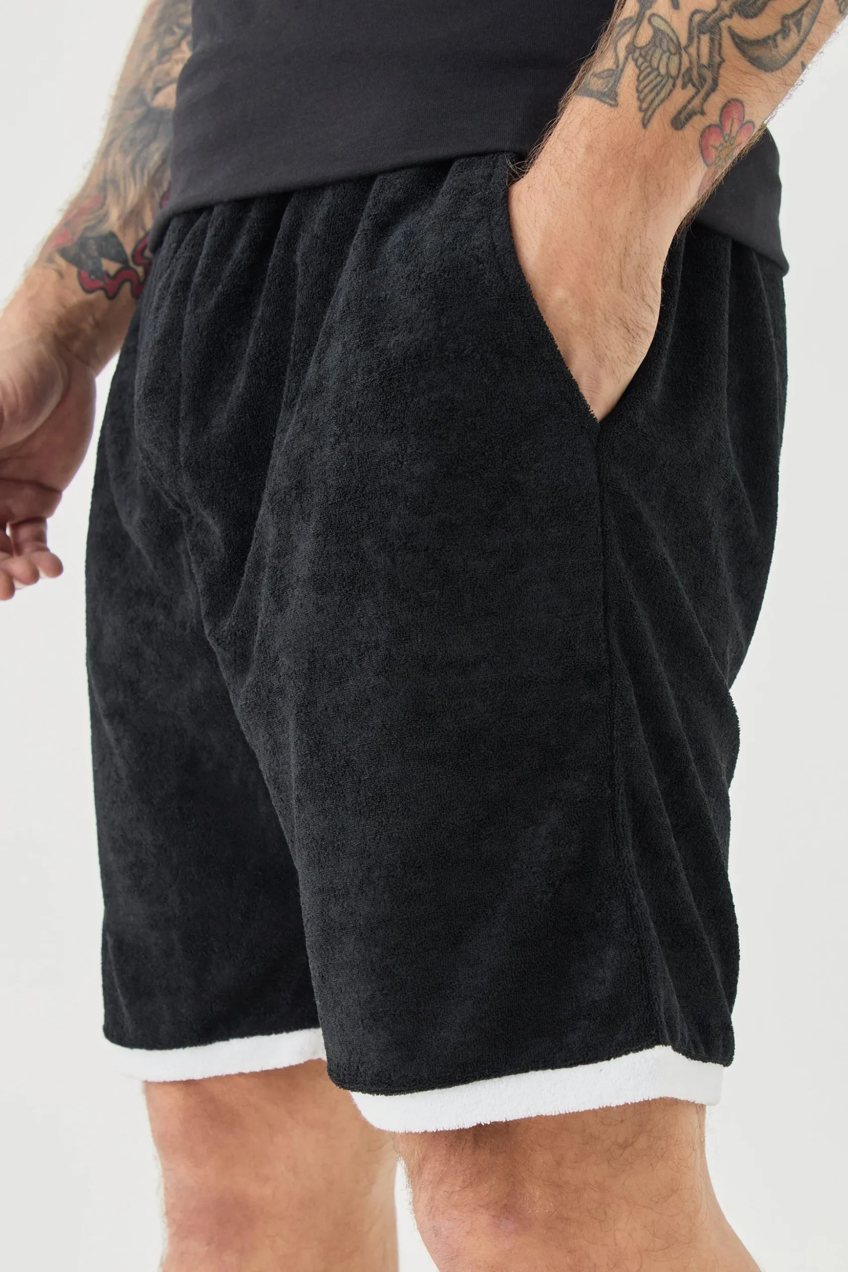 Relaxed Fit Mid Length Layered Towelling Shorts | BoohooMAN UK