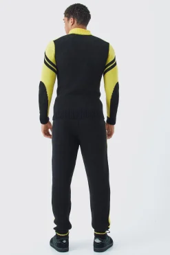 Relaxed Fit Pannel Knitted Jogger With Cuff | BoohooMAN UK