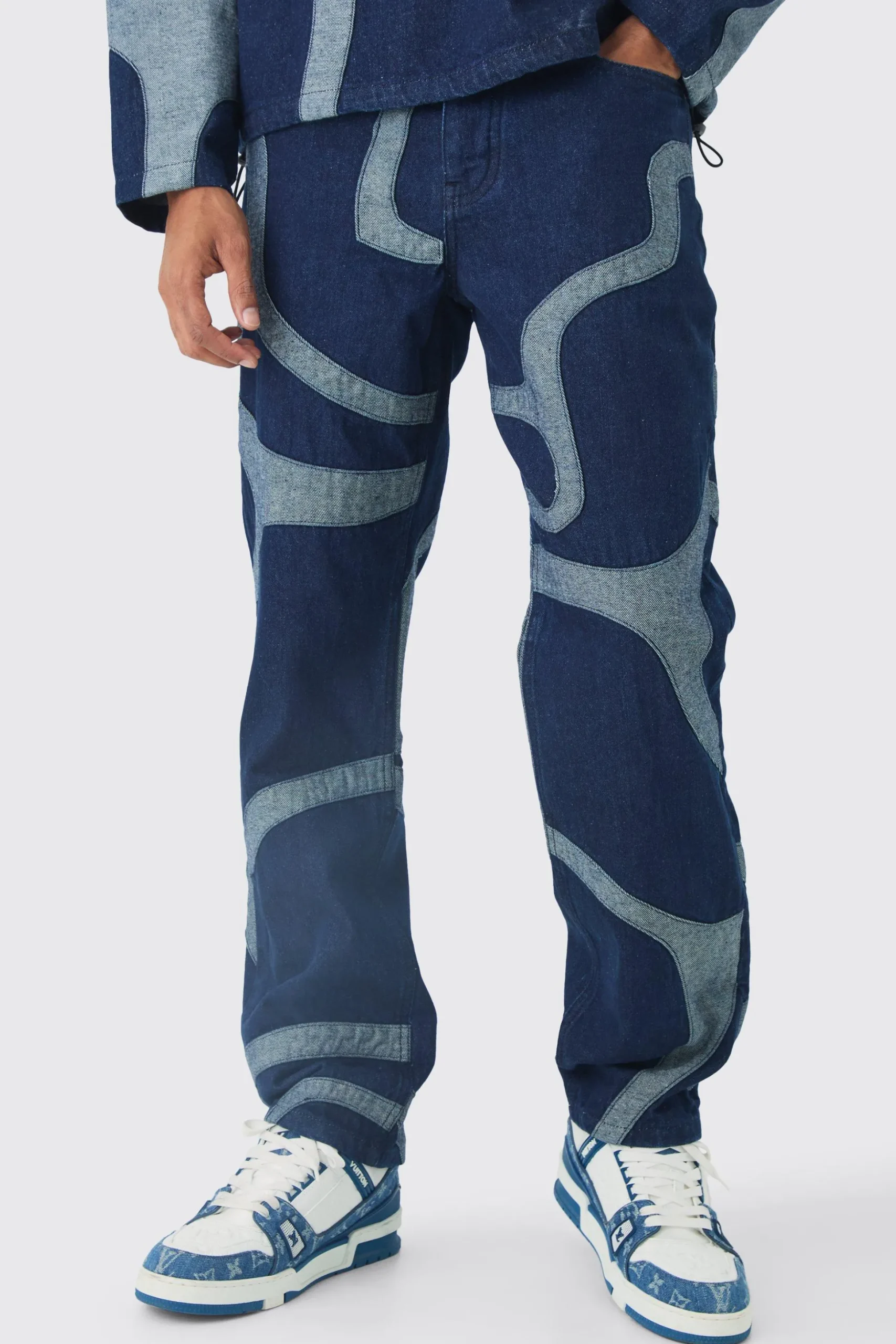 Relaxed Fit Patchwork Applique Jeans | BoohooMAN UK