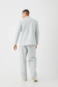 Relaxed Fit Tie Front Linen Blazer In Grey | BoohooMAN UK