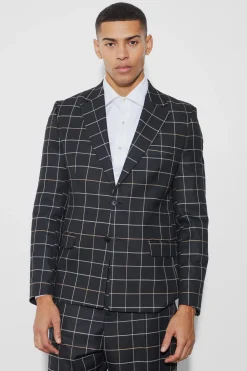 Relaxed Fit Windowpane Check Blazer | BoohooMAN UK