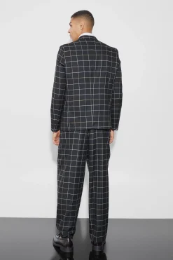 Relaxed Fit Windowpane Check Blazer | BoohooMAN UK