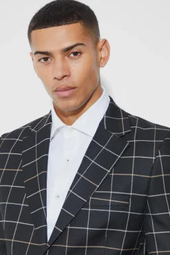 Relaxed Fit Windowpane Check Blazer | BoohooMAN UK
