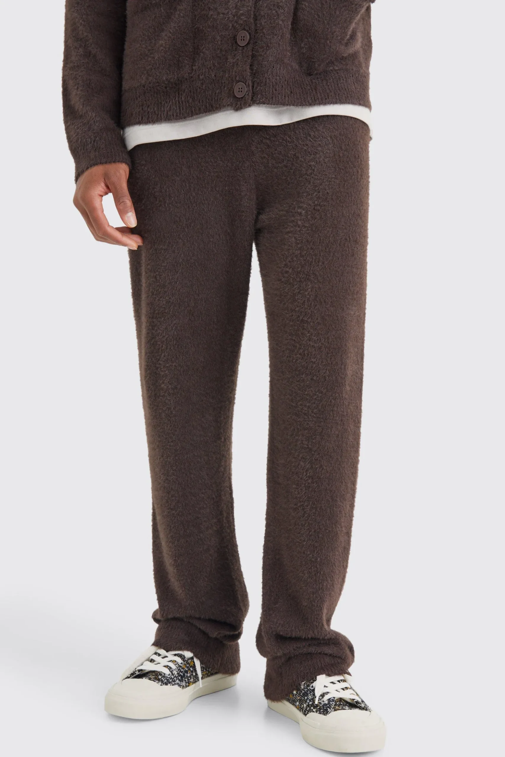 Relaxed Fluffy Knitted Joggers | BoohooMAN UK