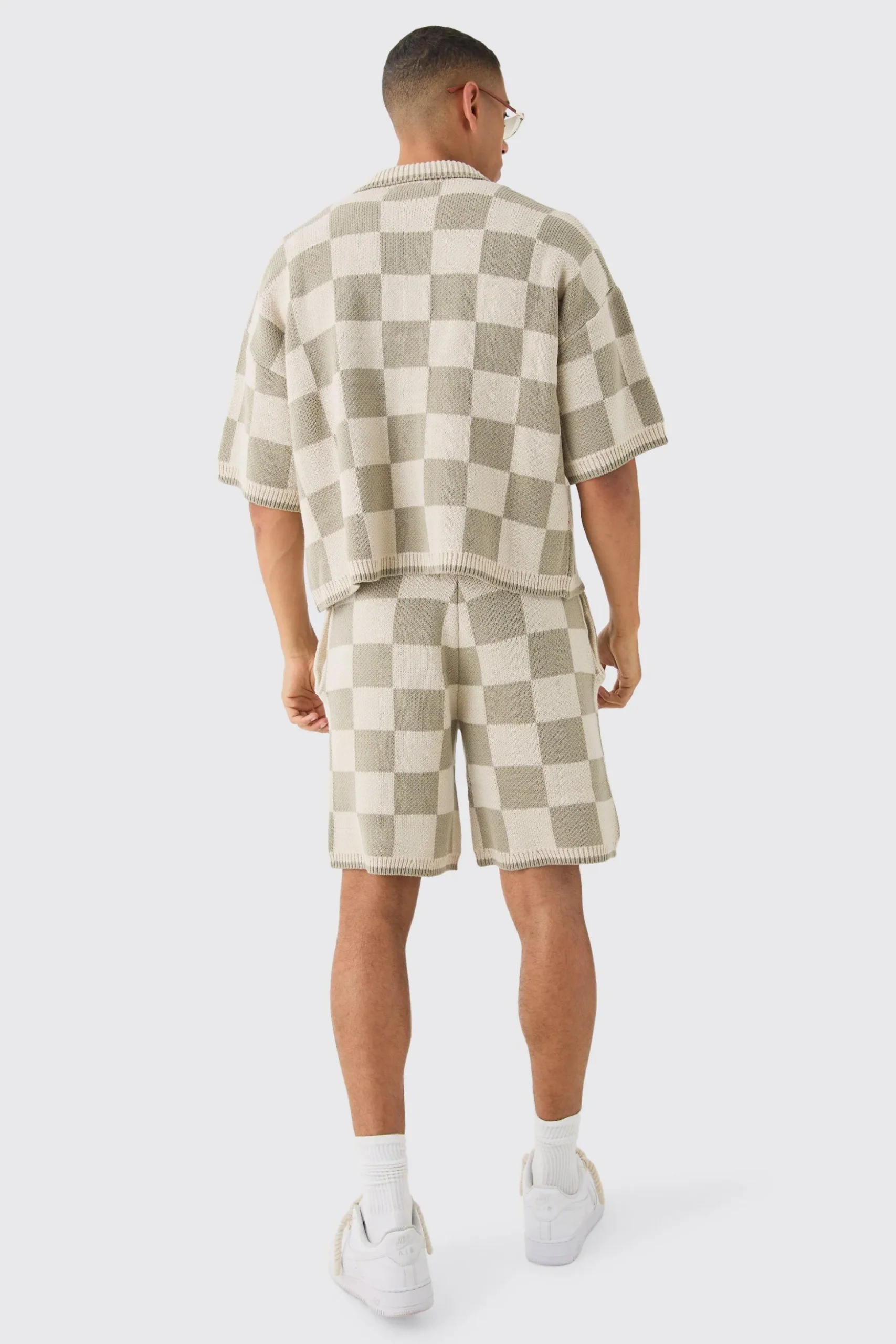 Relaxed Mid Length Check Knitted Short | BoohooMAN UK