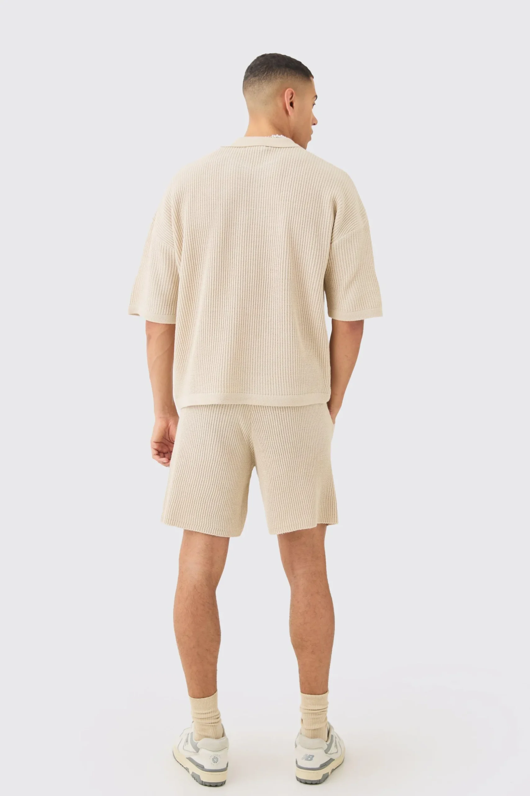 Relaxed Mid Length Ribbed Knit Short | BoohooMAN UK