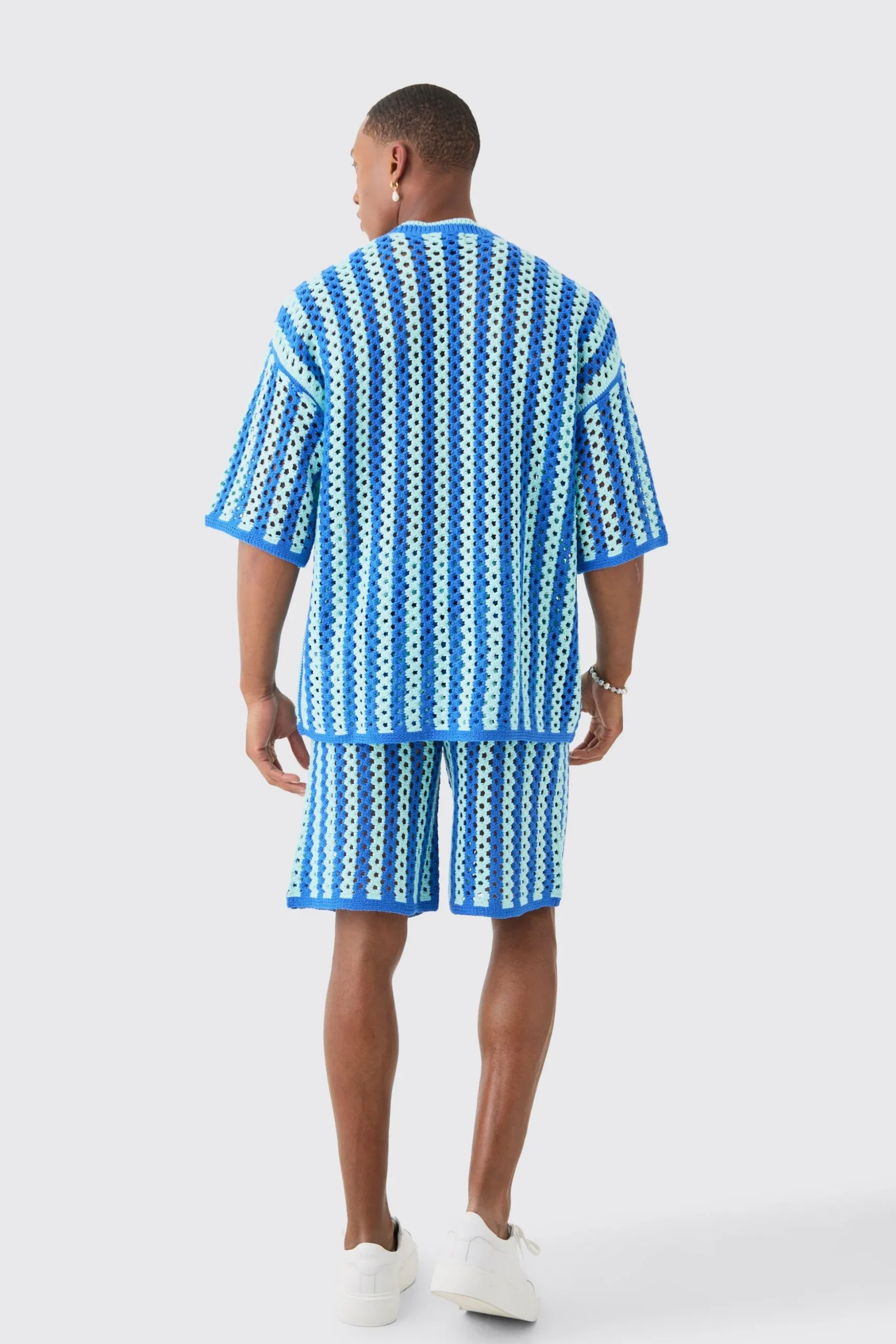 Relaxed Open Stitch Stripe Knitted Shorts | BoohooMAN UK