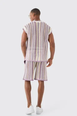 Relaxed Open Stitch Stripe Knitted Shorts | BoohooMAN UK