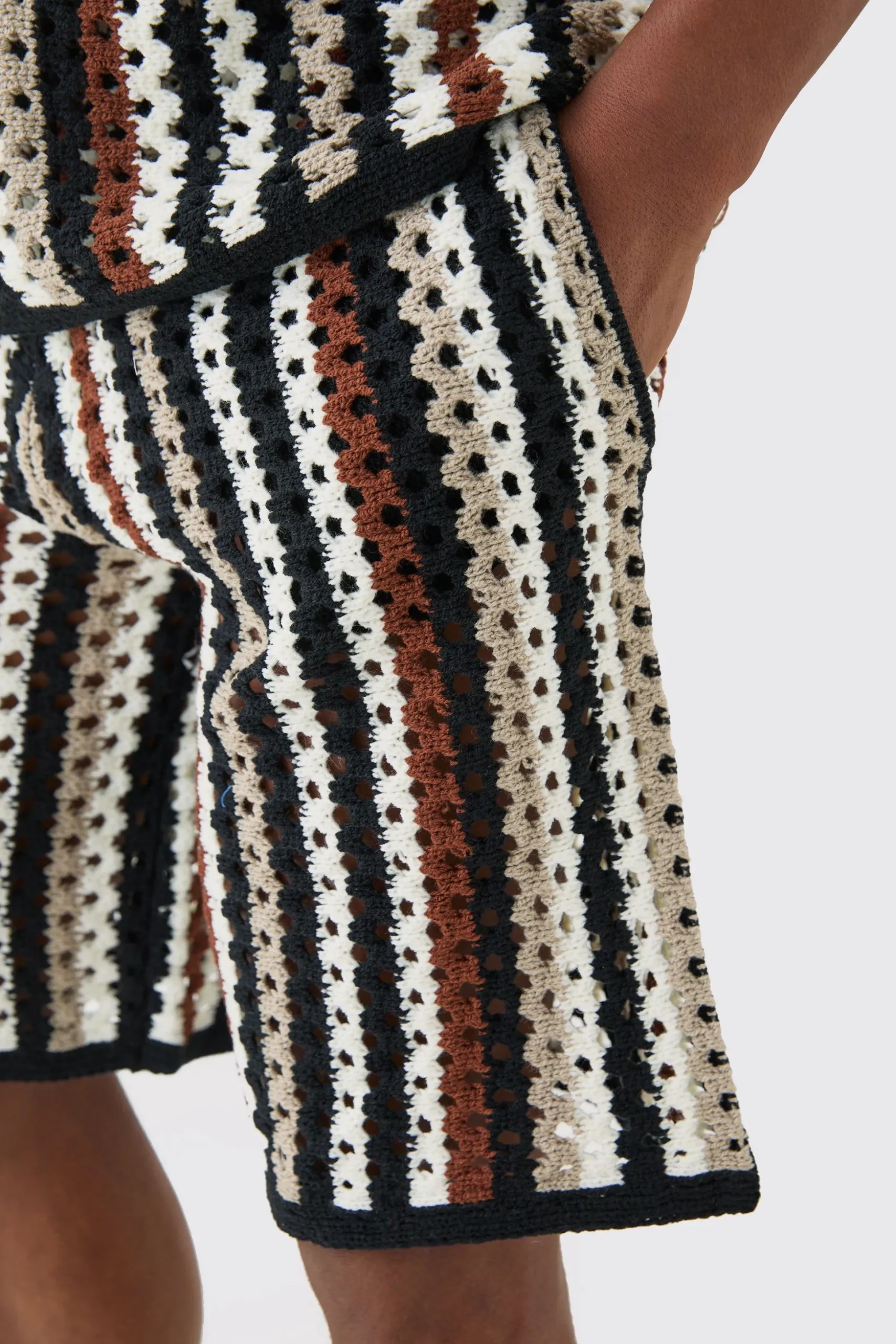 Relaxed Open Stitch Stripe Knitted Shorts | BoohooMAN UK