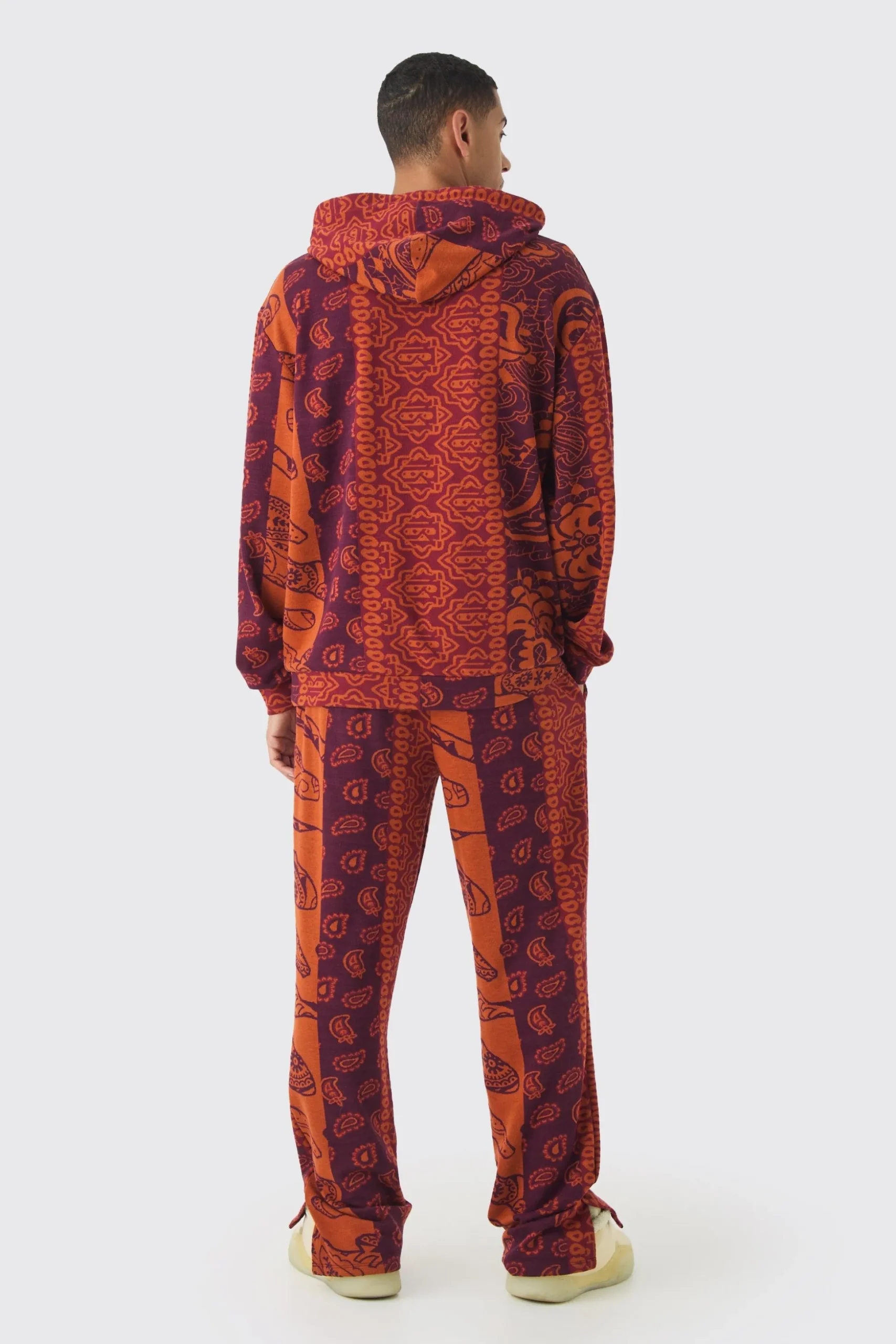 Relaxed Paisley Jacquard Split Hem Jogger | BoohooMAN UK